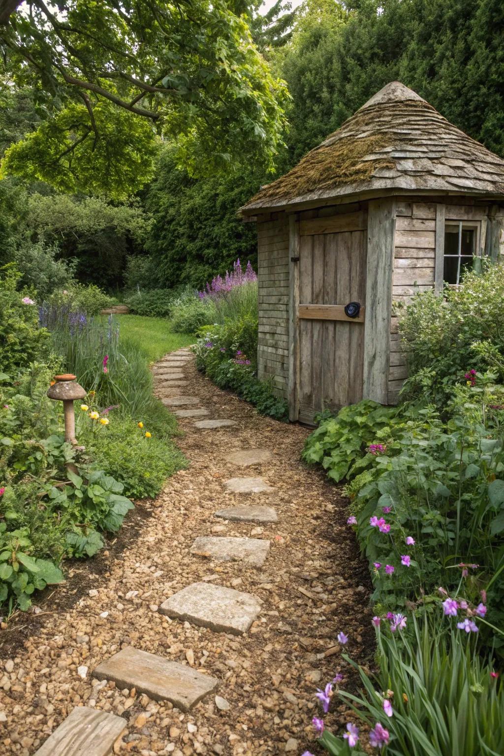 Mixing mulch and stone creates a textural feast for the eyes.