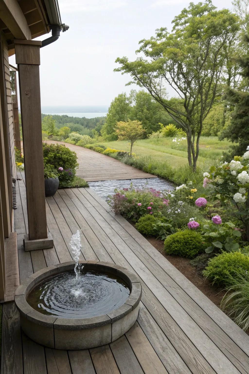 A water feature brings soothing sounds and calm to your side deck.