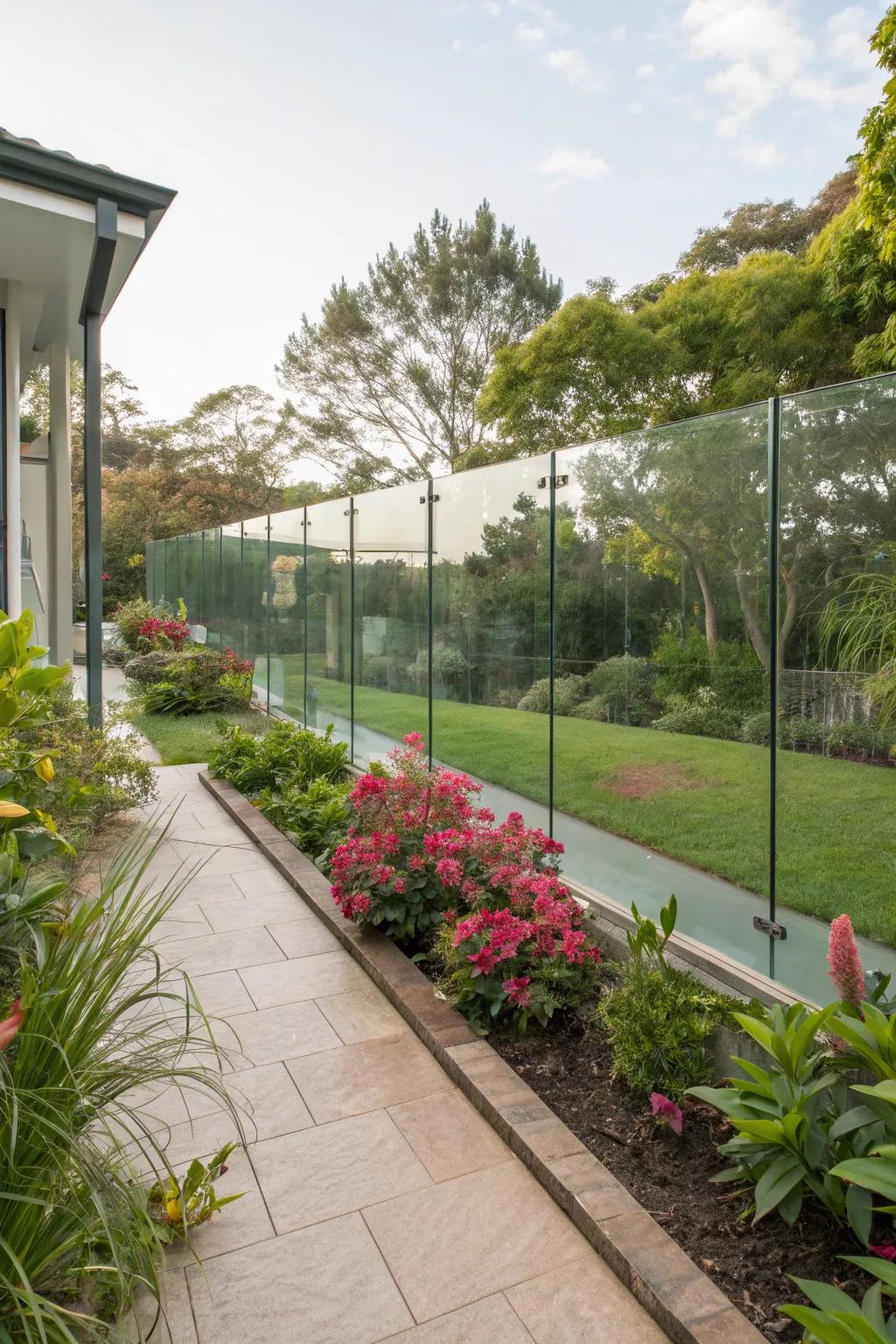 Glass panels offer openness and maintain garden views.