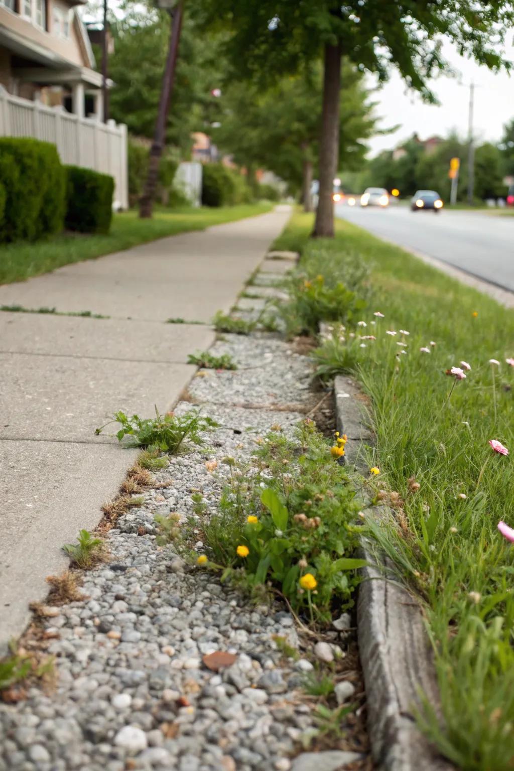 Grass and gravel offer a natural touch.