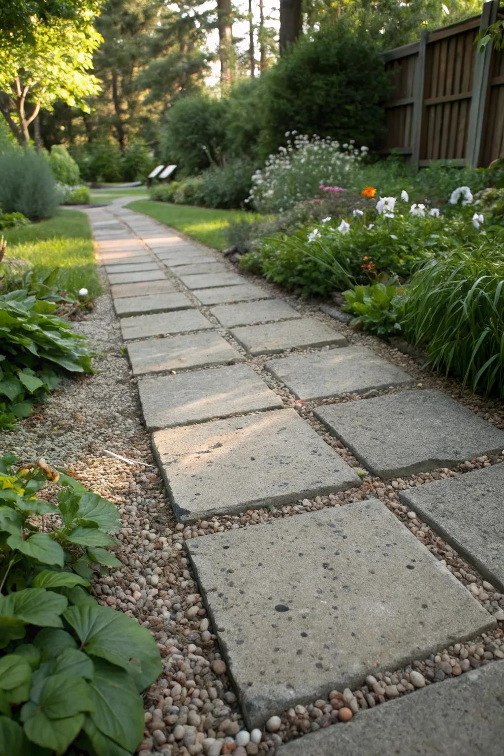 Mix pea gravel and pavers for a textured, contrasting look.