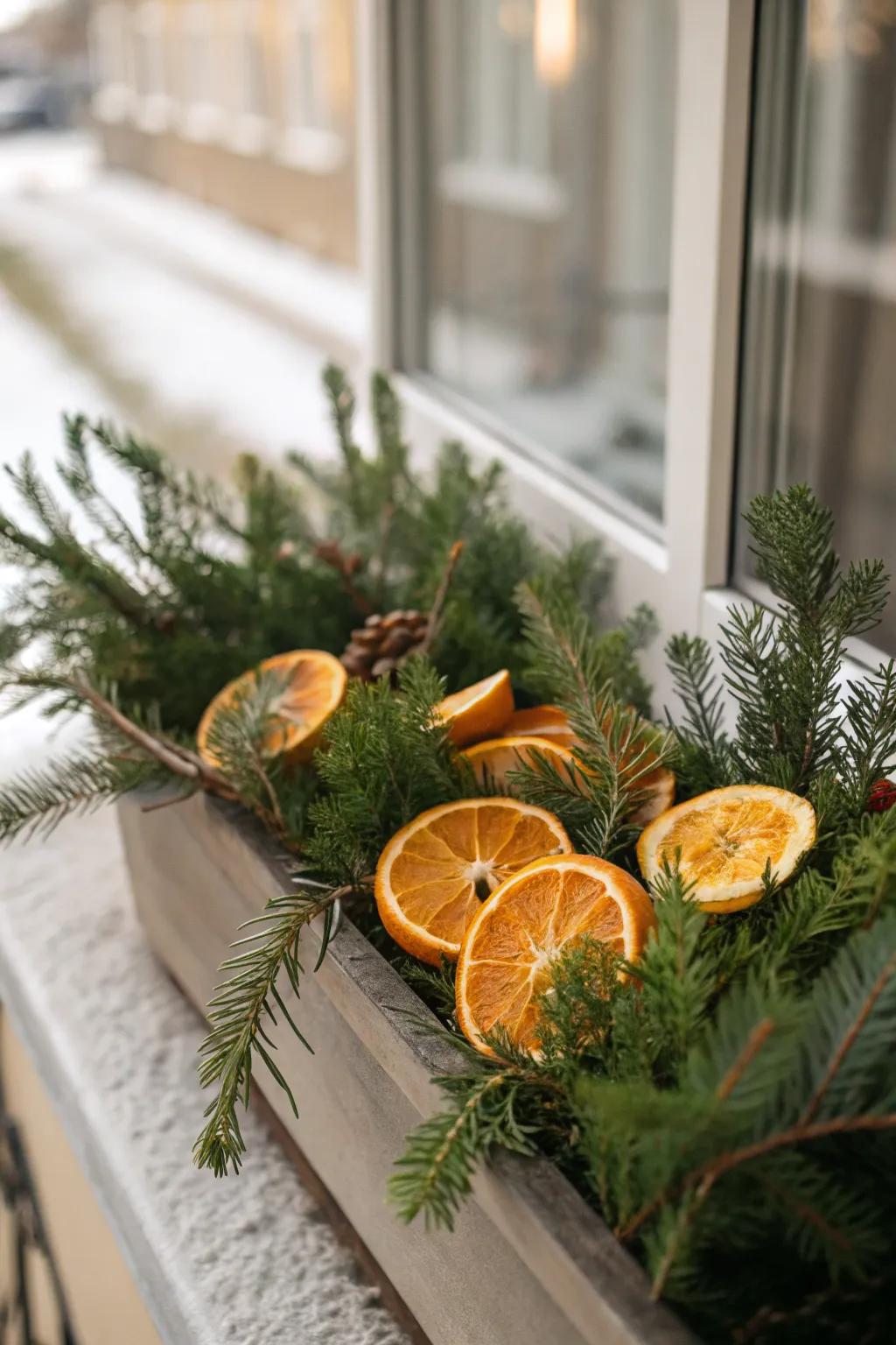Citrus fruits introduce a fresh and unexpected element to festive displays.