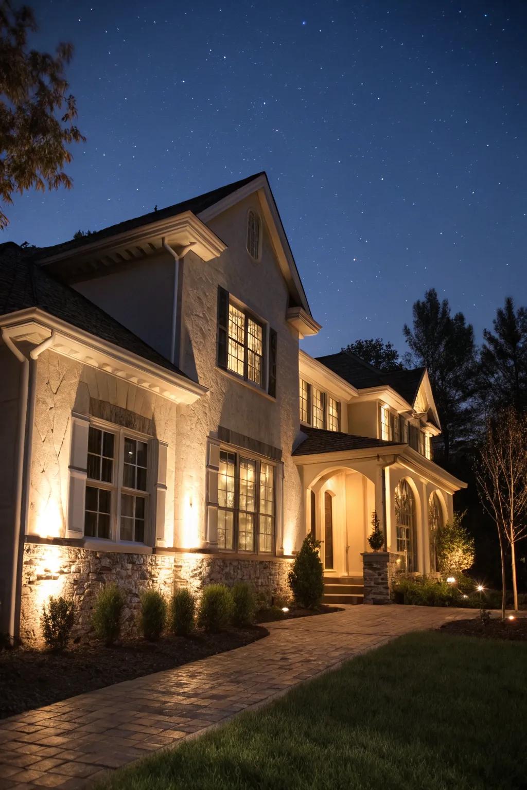 Architectural lighting highlighting a home’s best features.