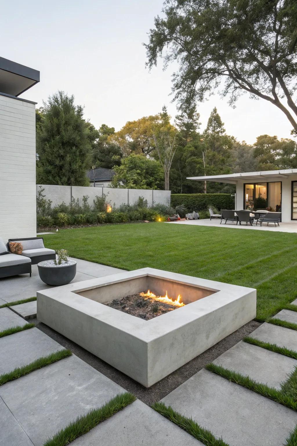A minimalist concrete design offers a modern aesthetic.