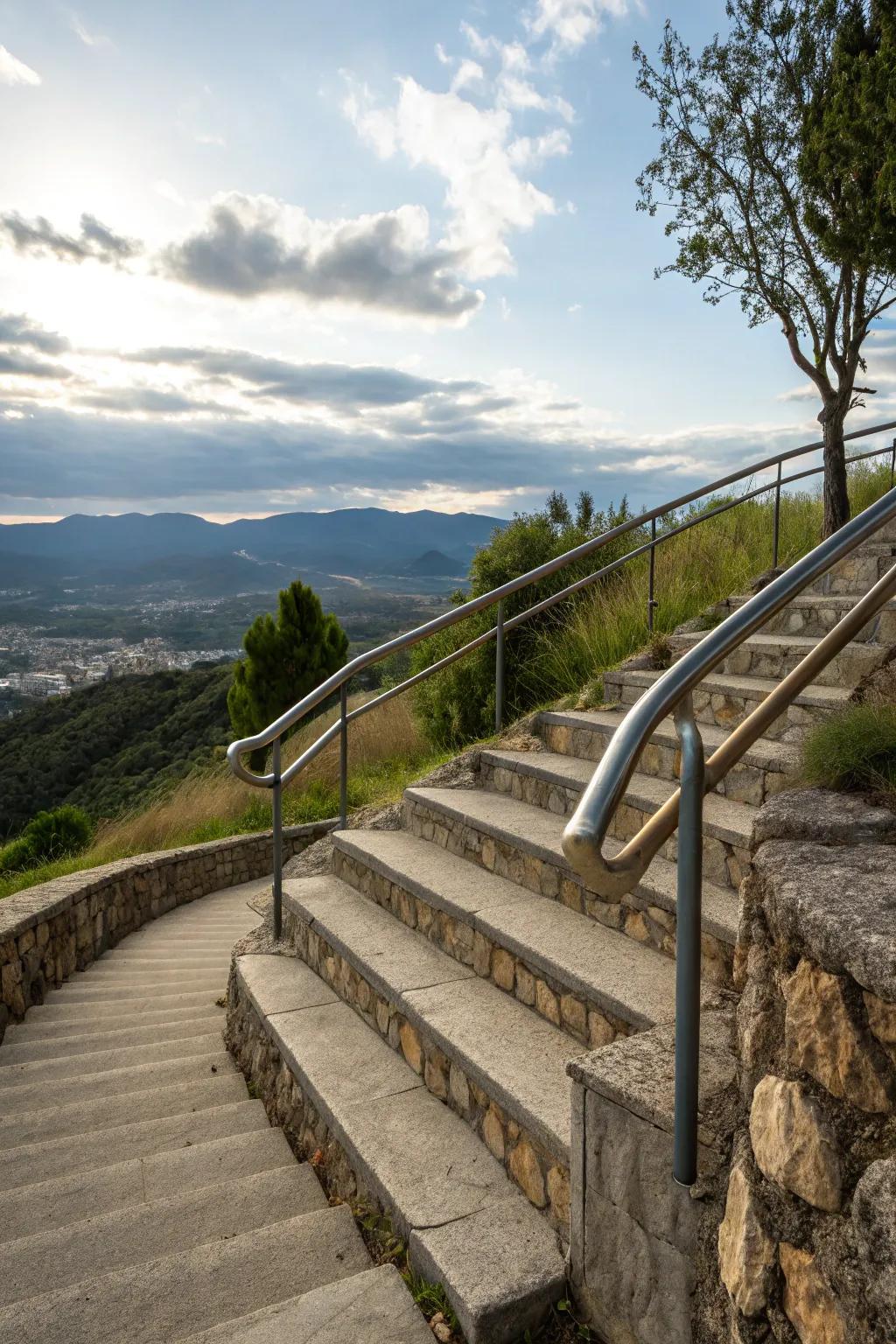 Stone and metal combine for a strong yet stylish look on these steps.