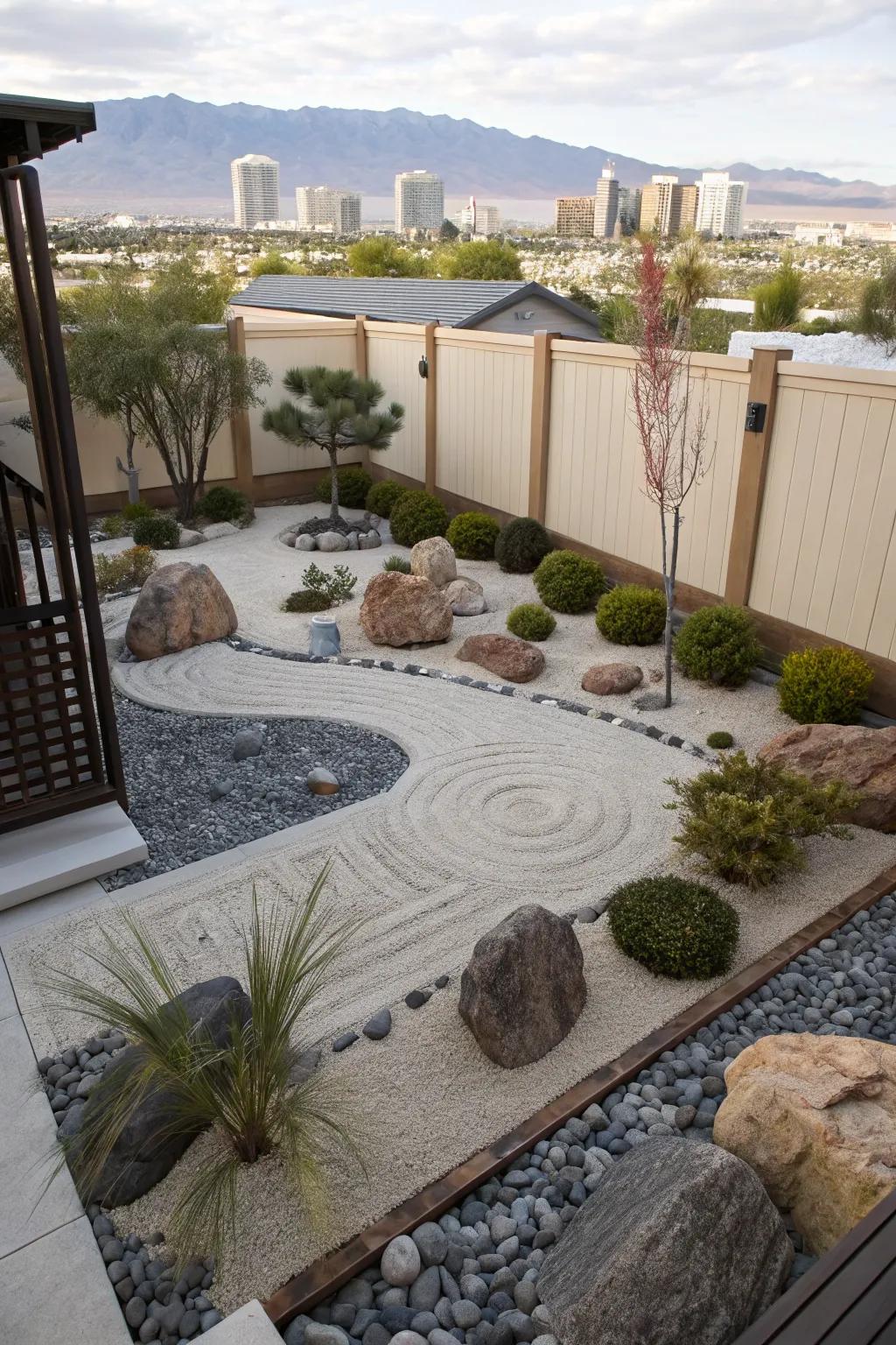 A Zen garden adds a serene touch to your yard.