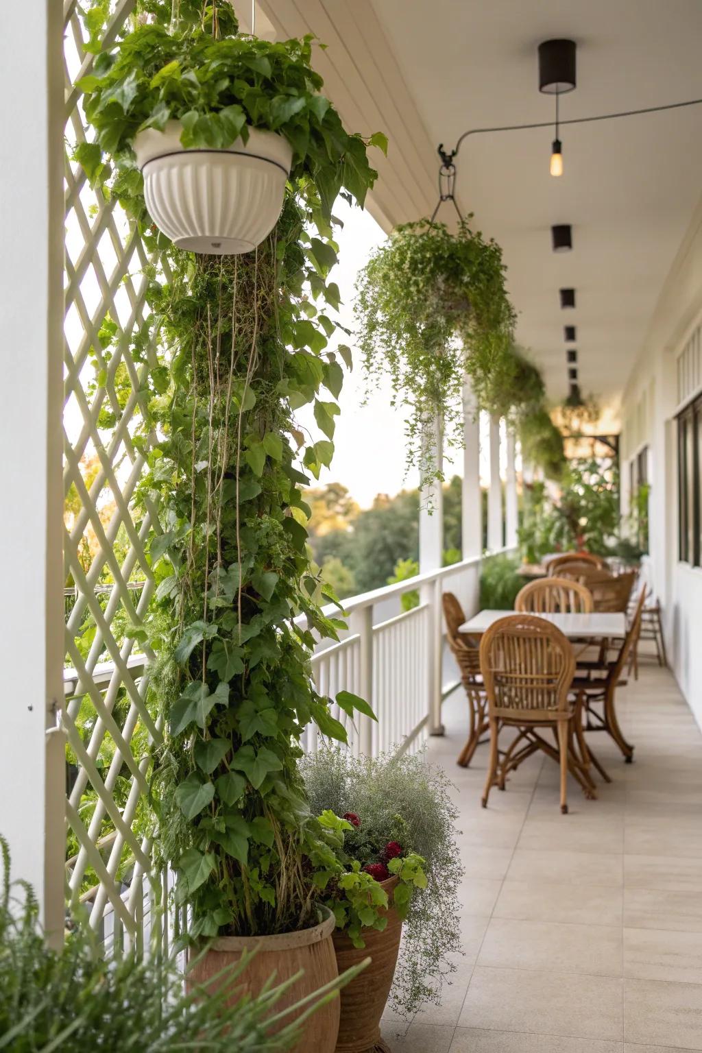 Vertical gardens adding lushness to the veranda.