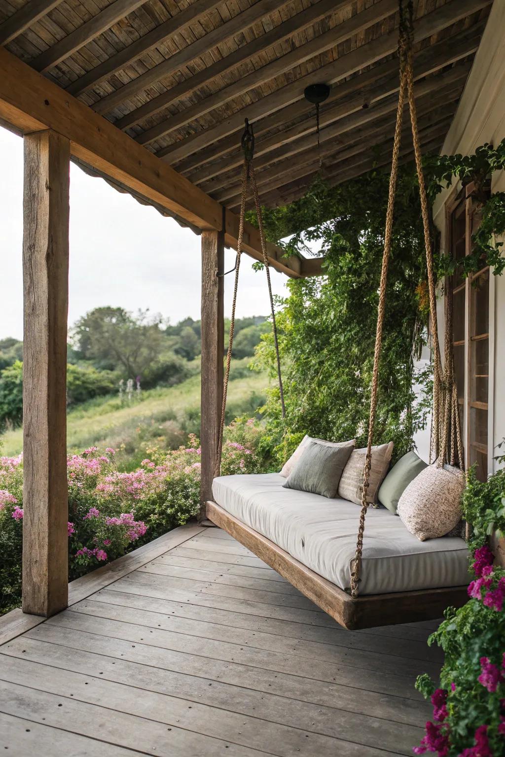 A swing bed adds a fun and whimsical element to your porch.