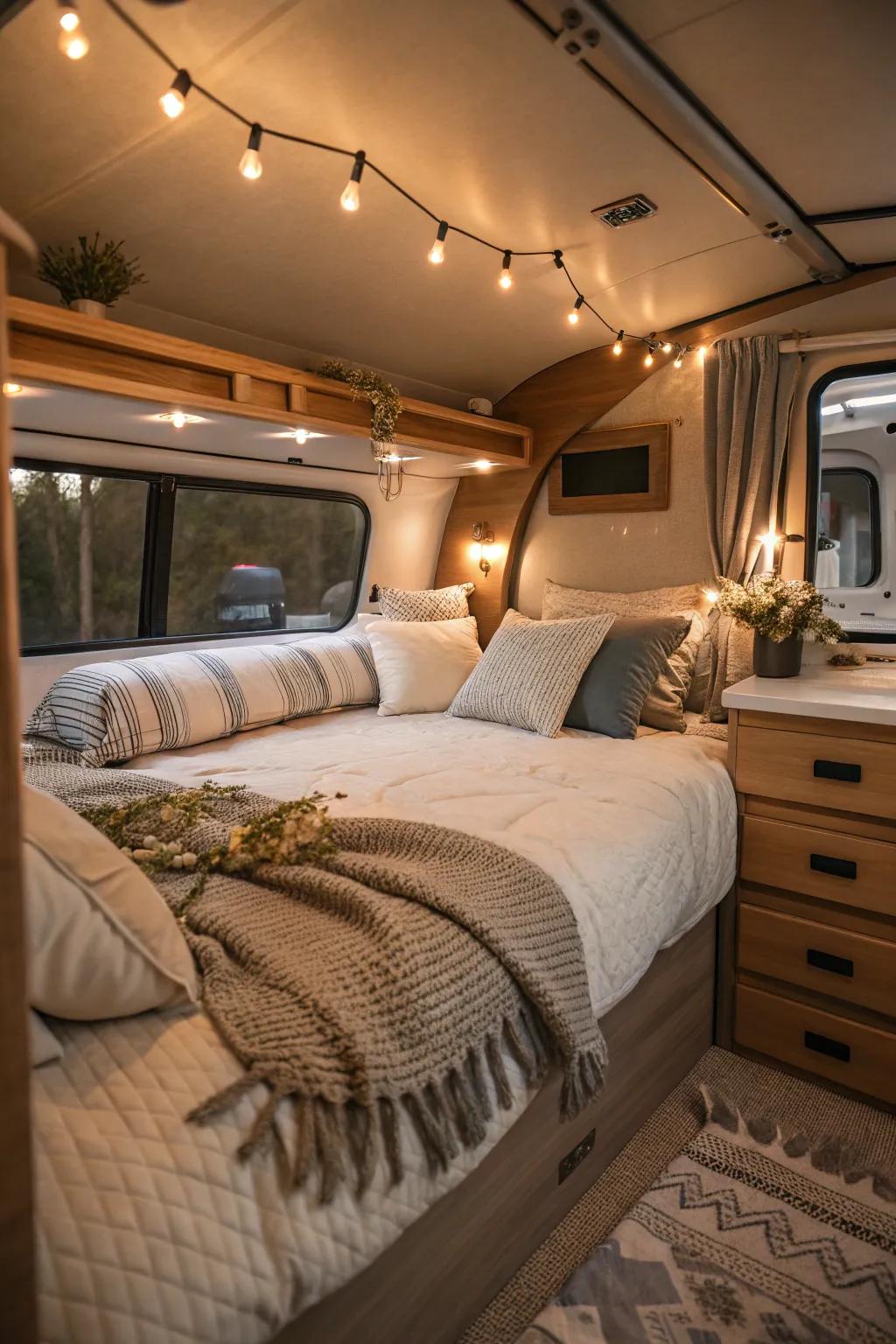 Sleep soundly in a cozy camper sleeping nook.