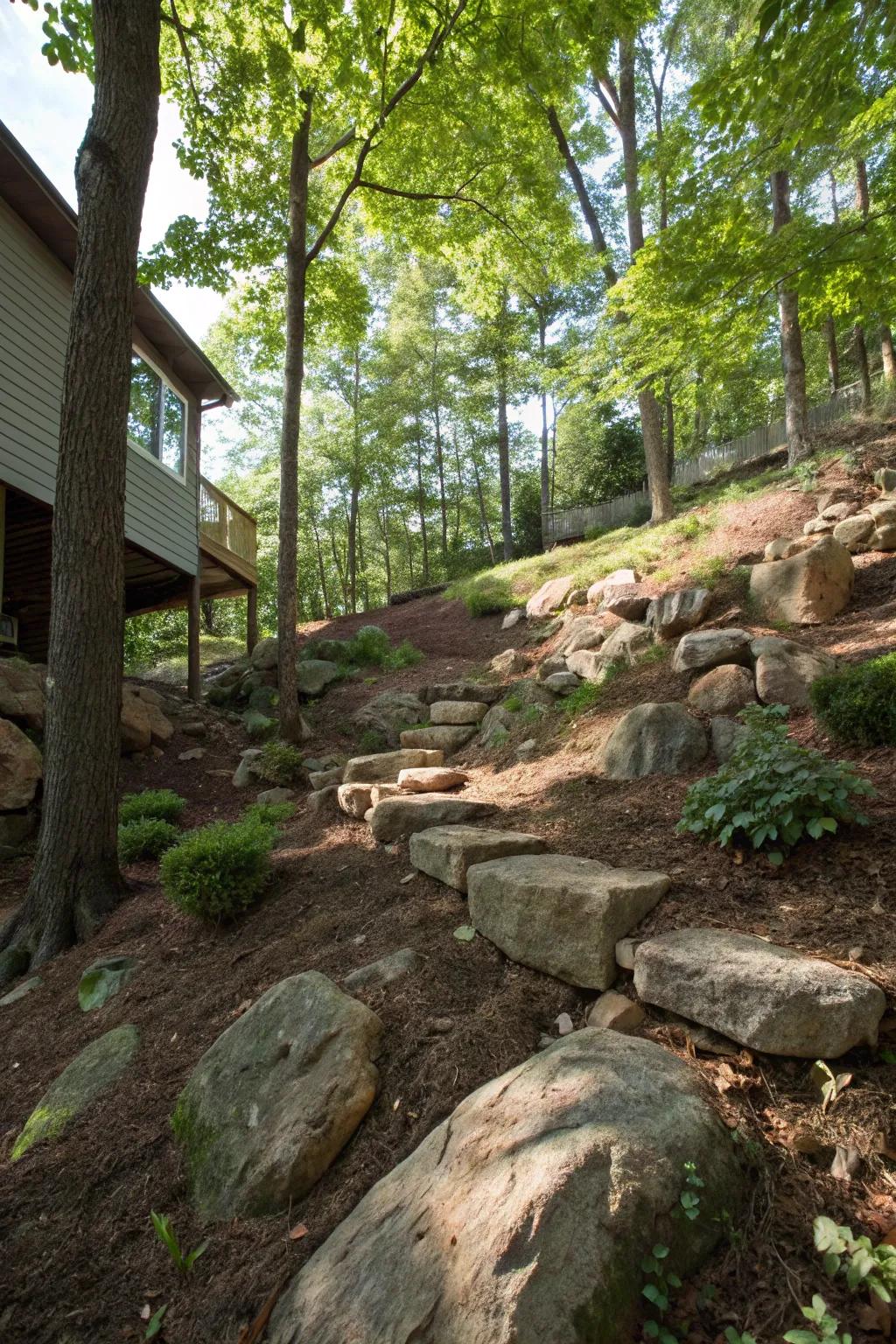 Natural rock features add rugged beauty.