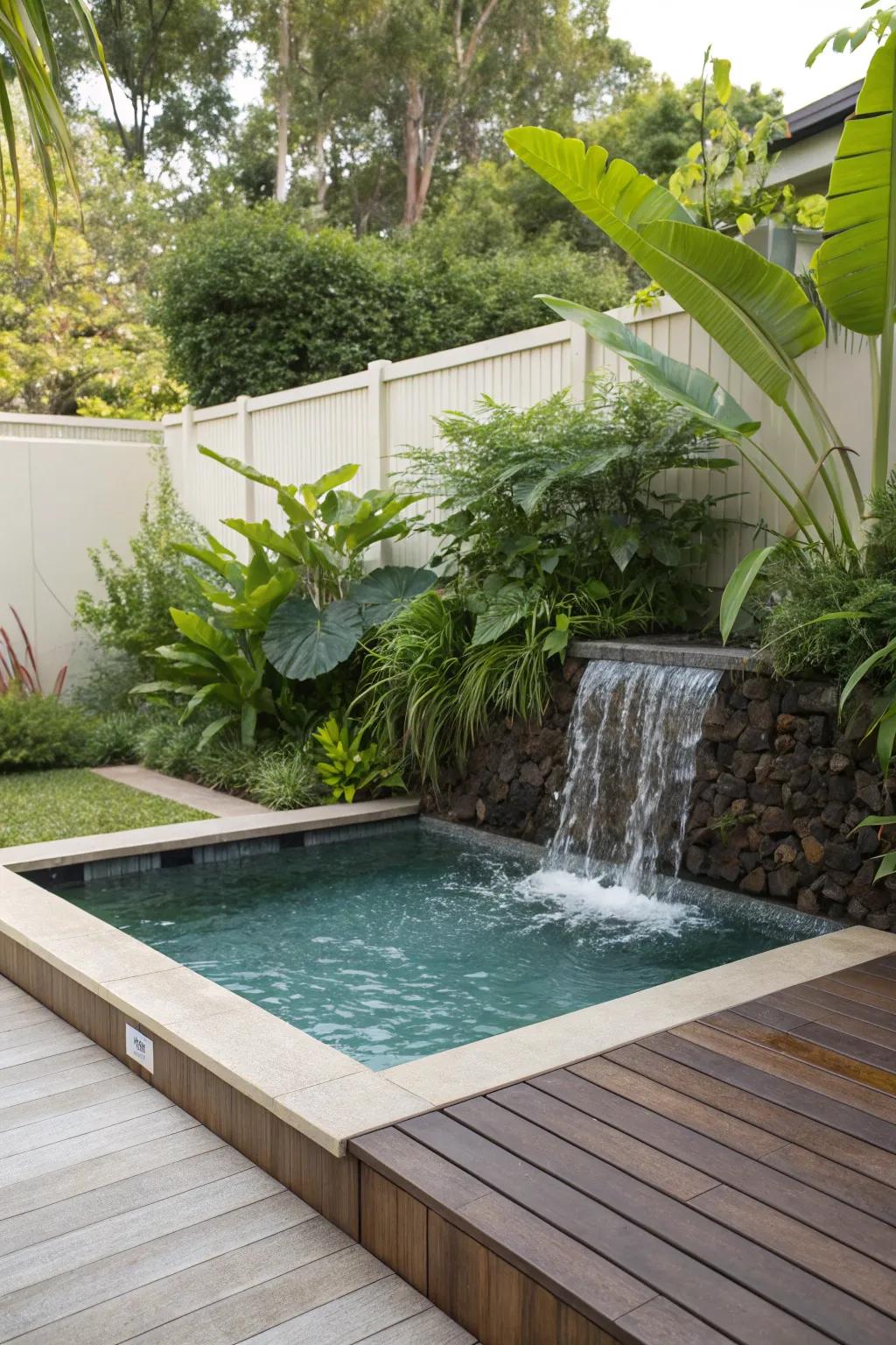 Water features add a soothing element to pool decks.