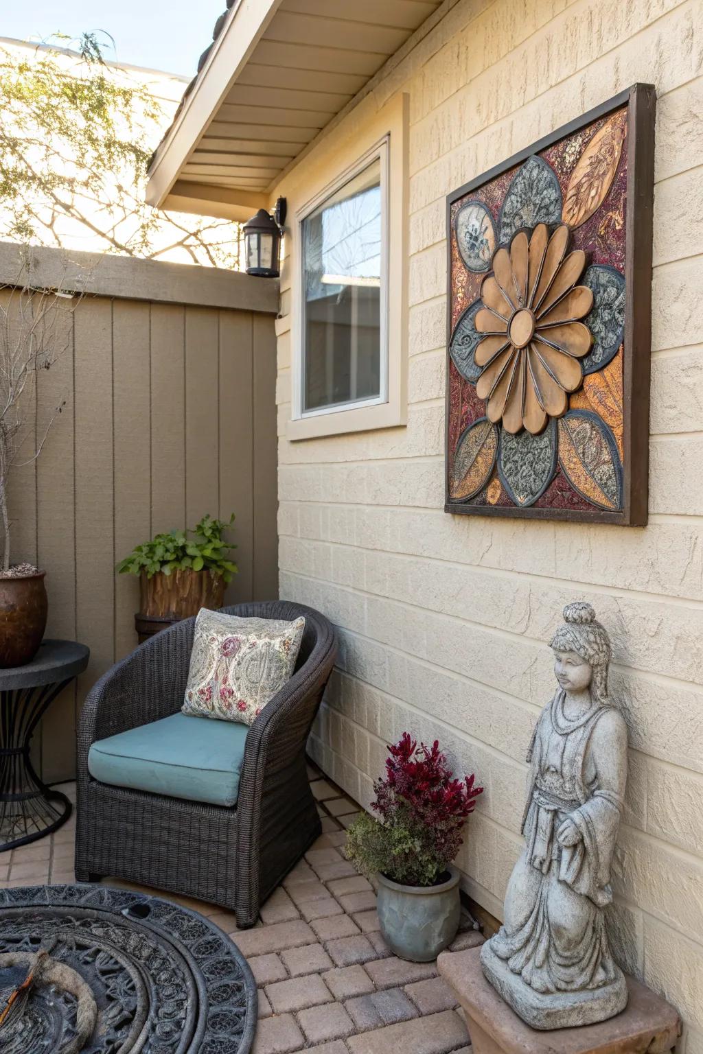 Artistic elements personalize your patio space.
