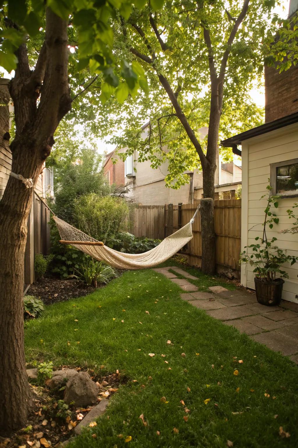 Create a relaxing nook with a hammock or hanging chair.