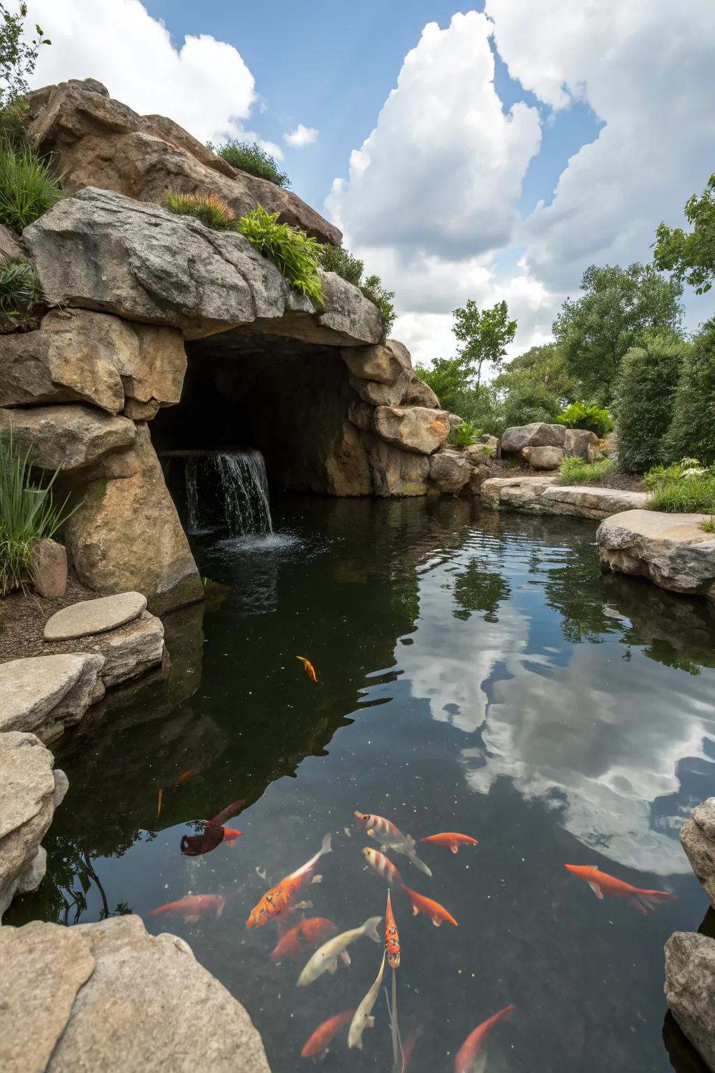 A fish cave offers comfort and security for your koi.