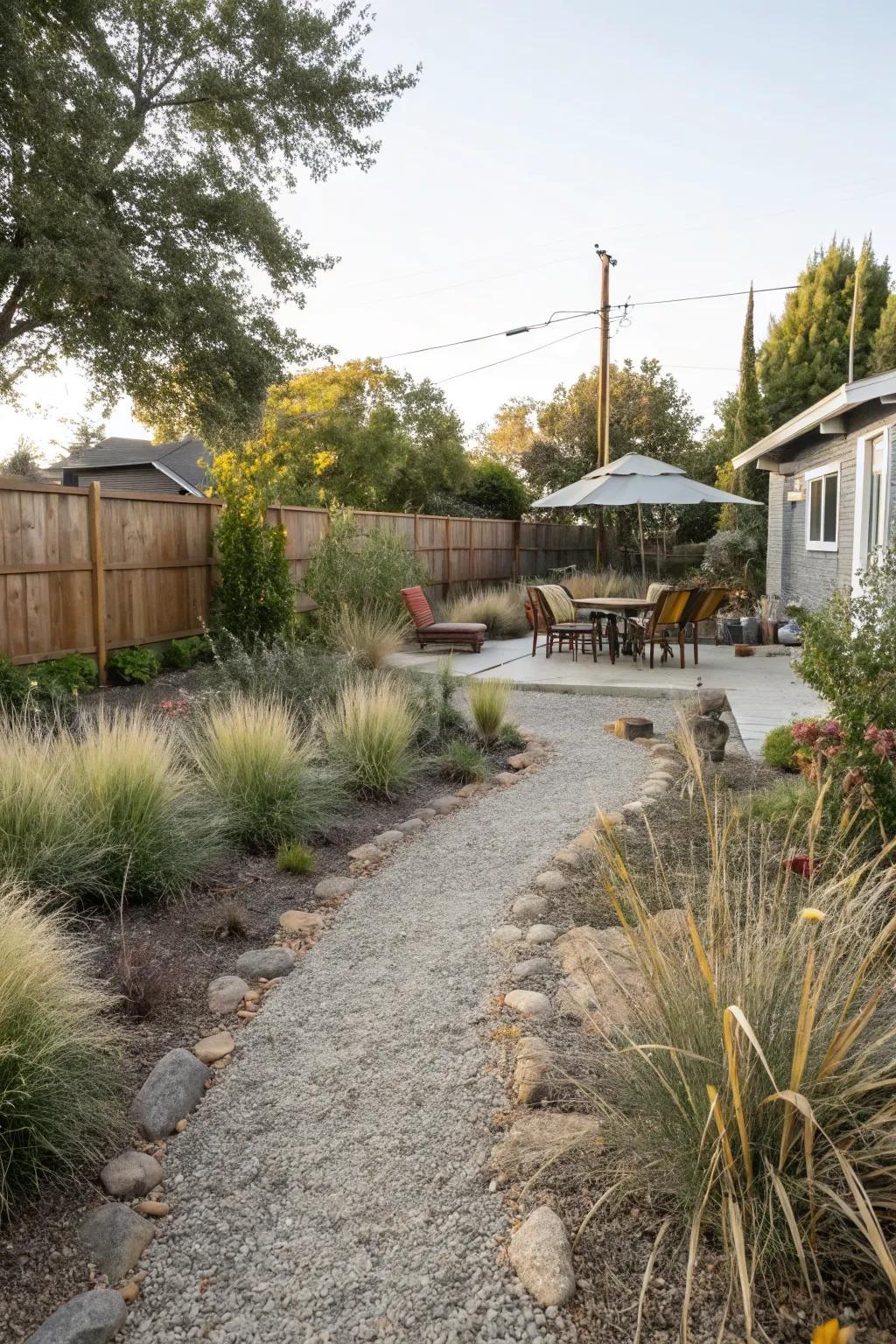 Gravel adds texture and reduces water usage.