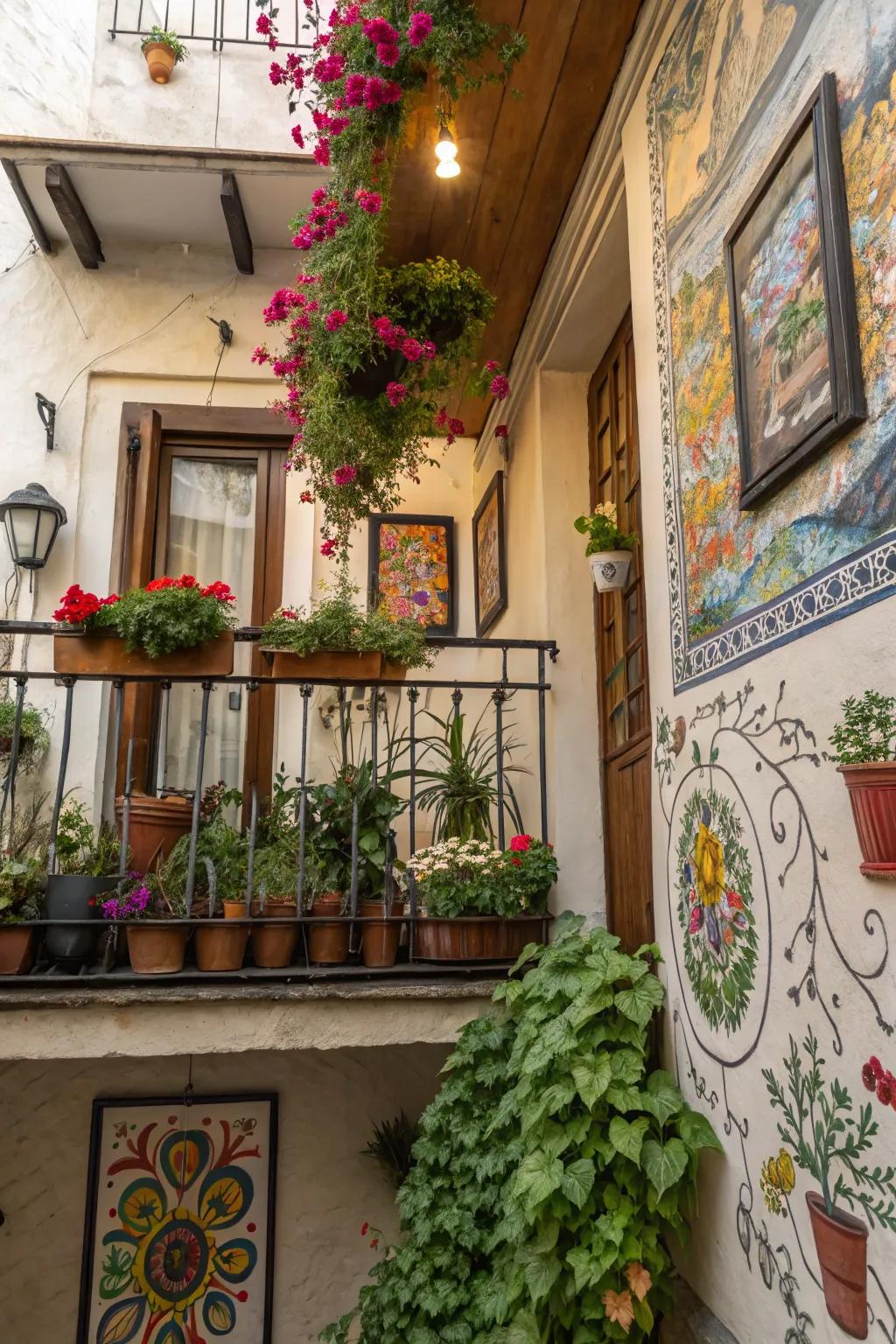 Express yourself with creative wall decor on your balcony.