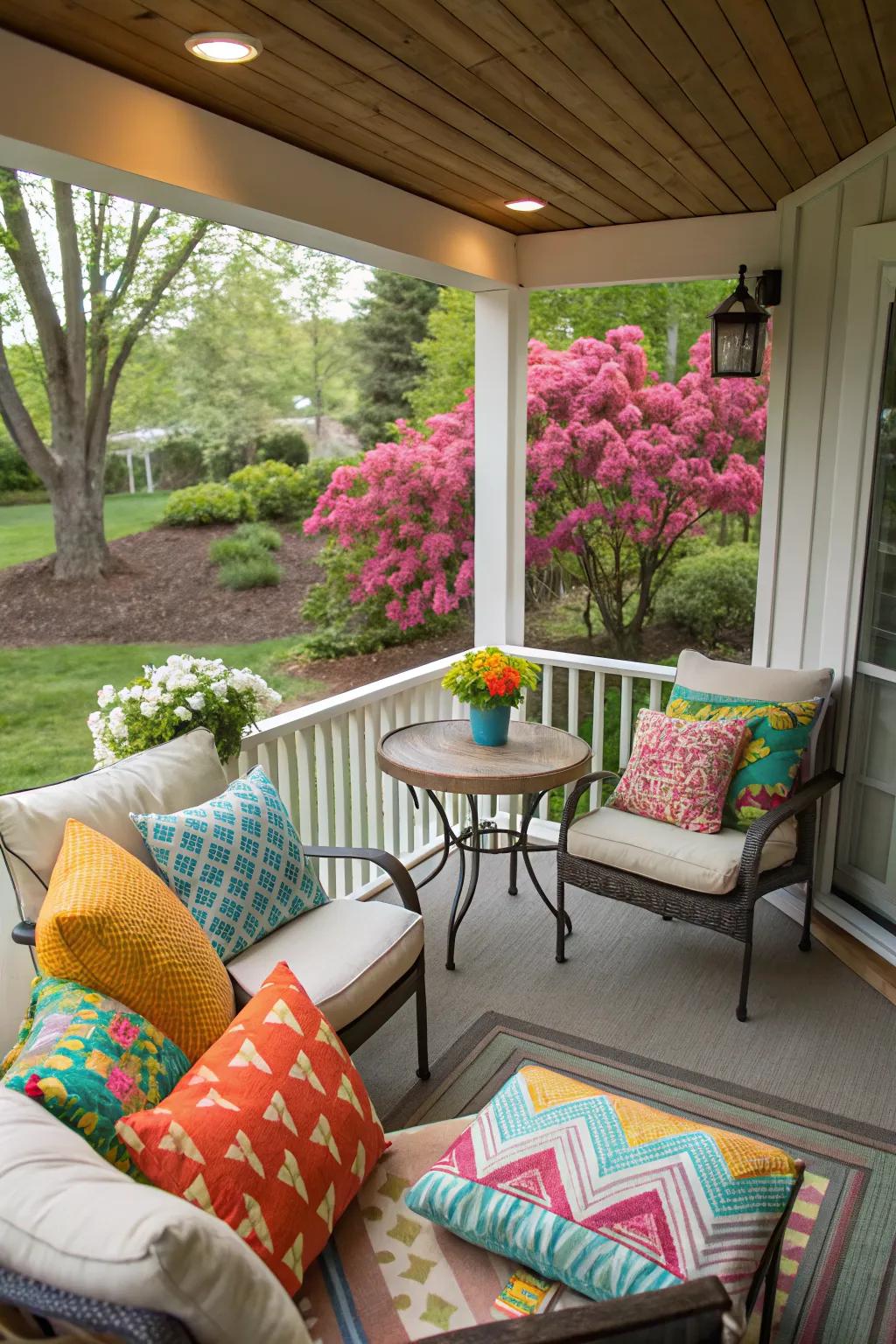 Throw pillows add color and comfort to your deck seating.