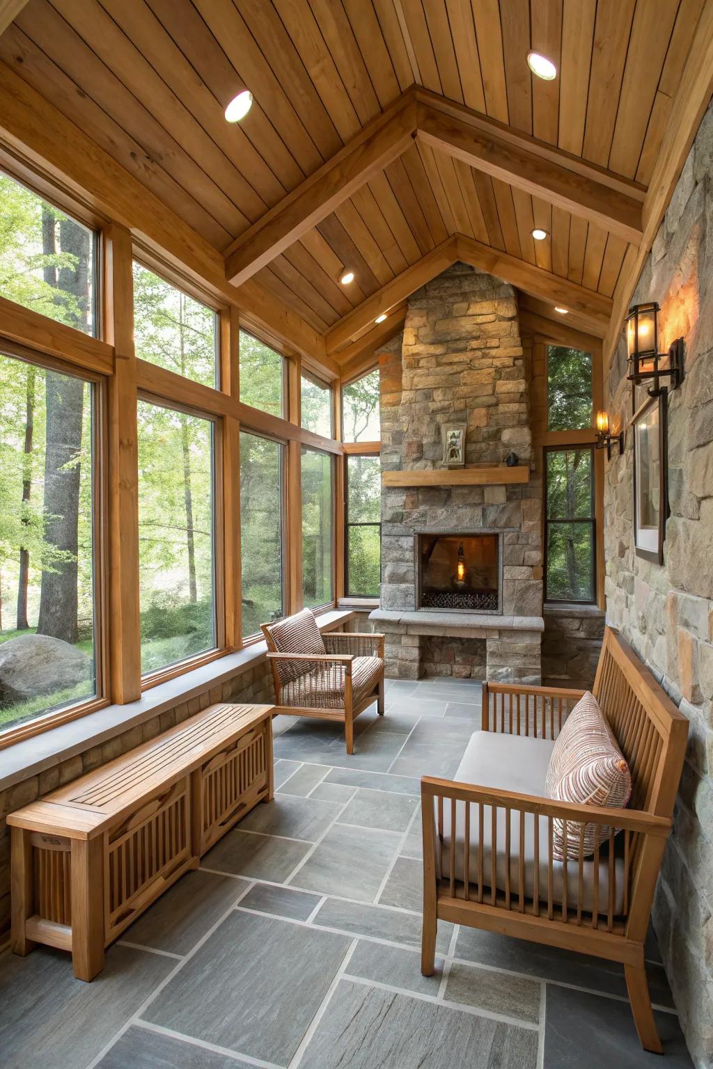 Nature-inspired decor connects this porch to the outdoors.