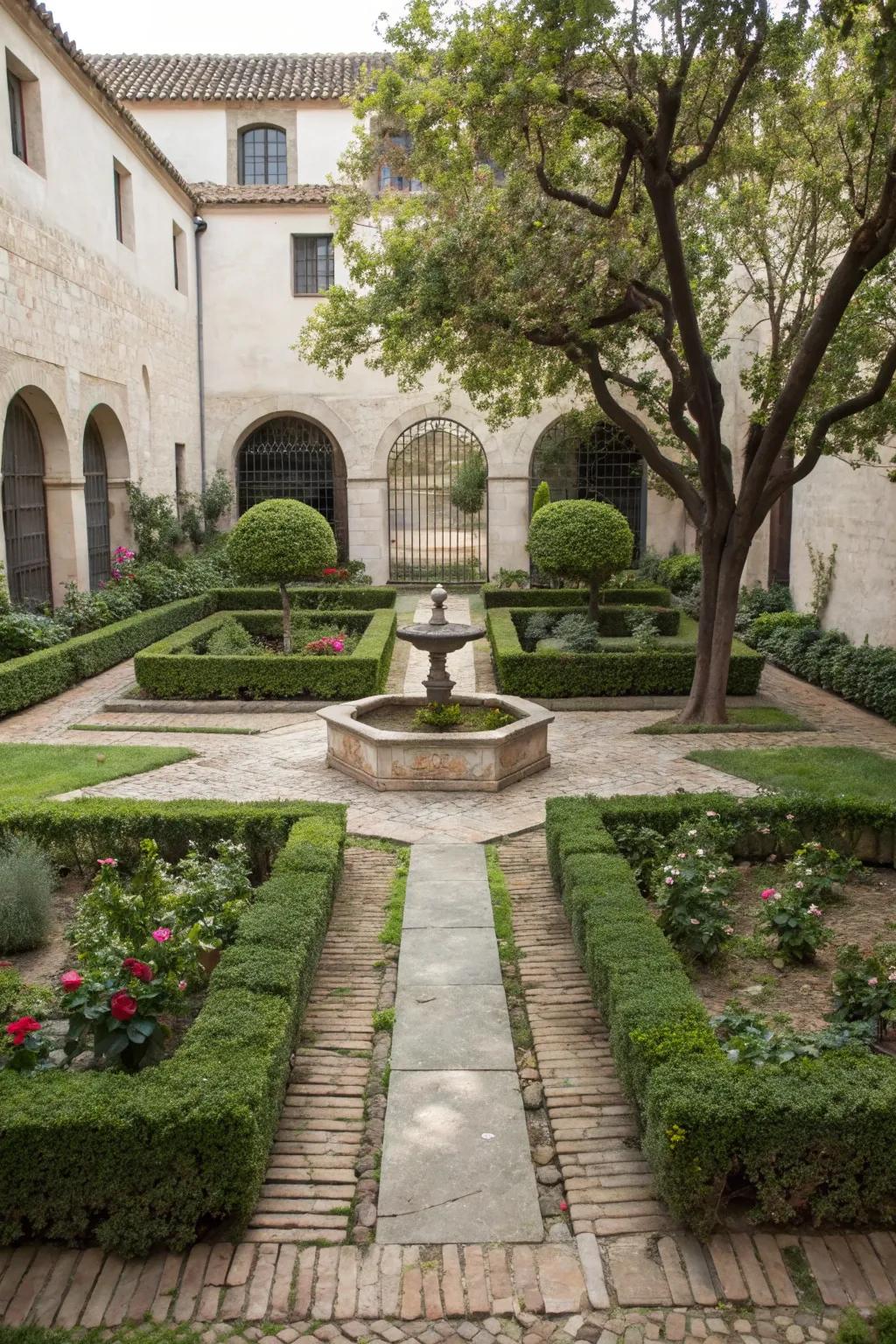 Elegant symmetry in a small courtyard garden.