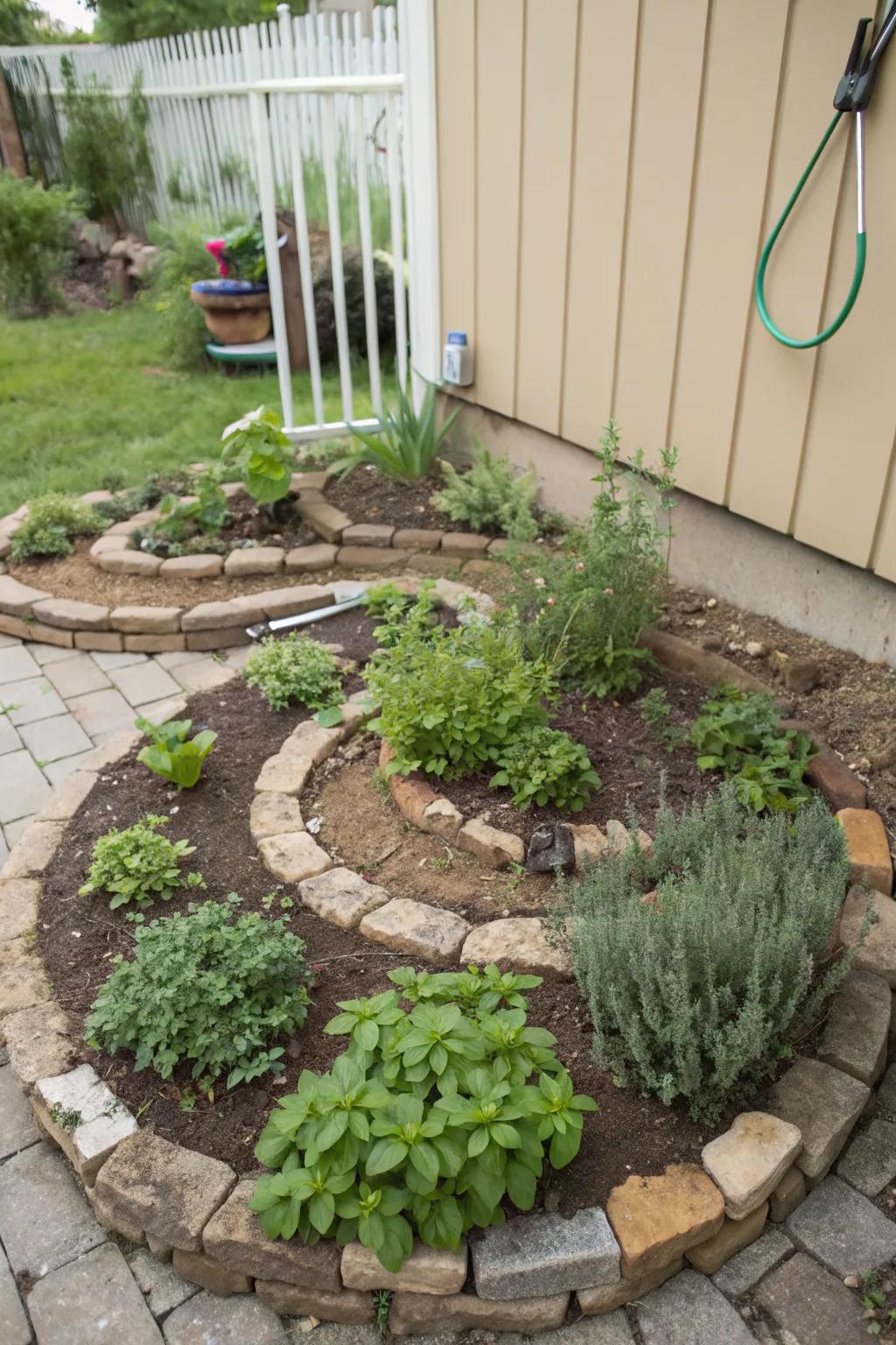 Herb spirals provide fresh flavors and visual interest.