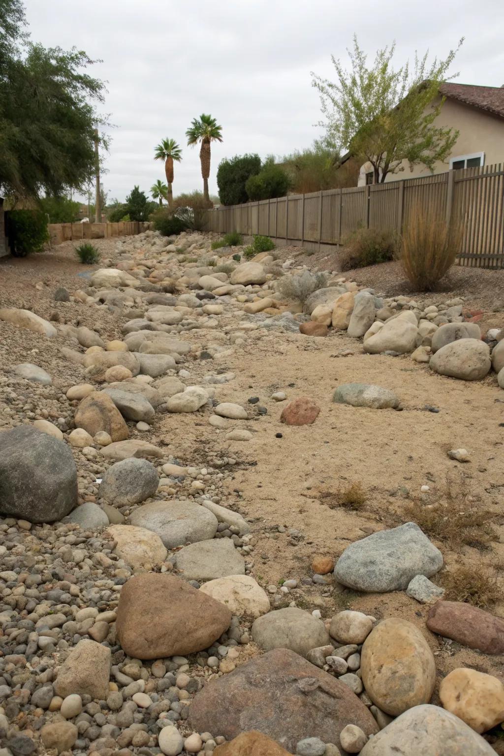 A dry river bed adds movement and charm to your landscape.