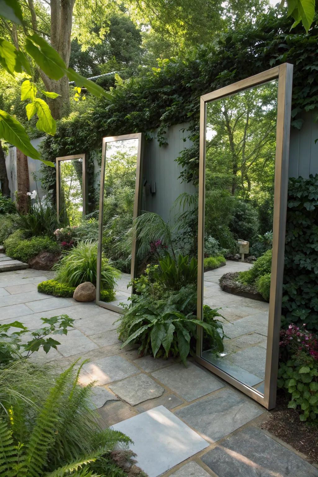 Mirrors add depth and the illusion of a larger space in small gardens.