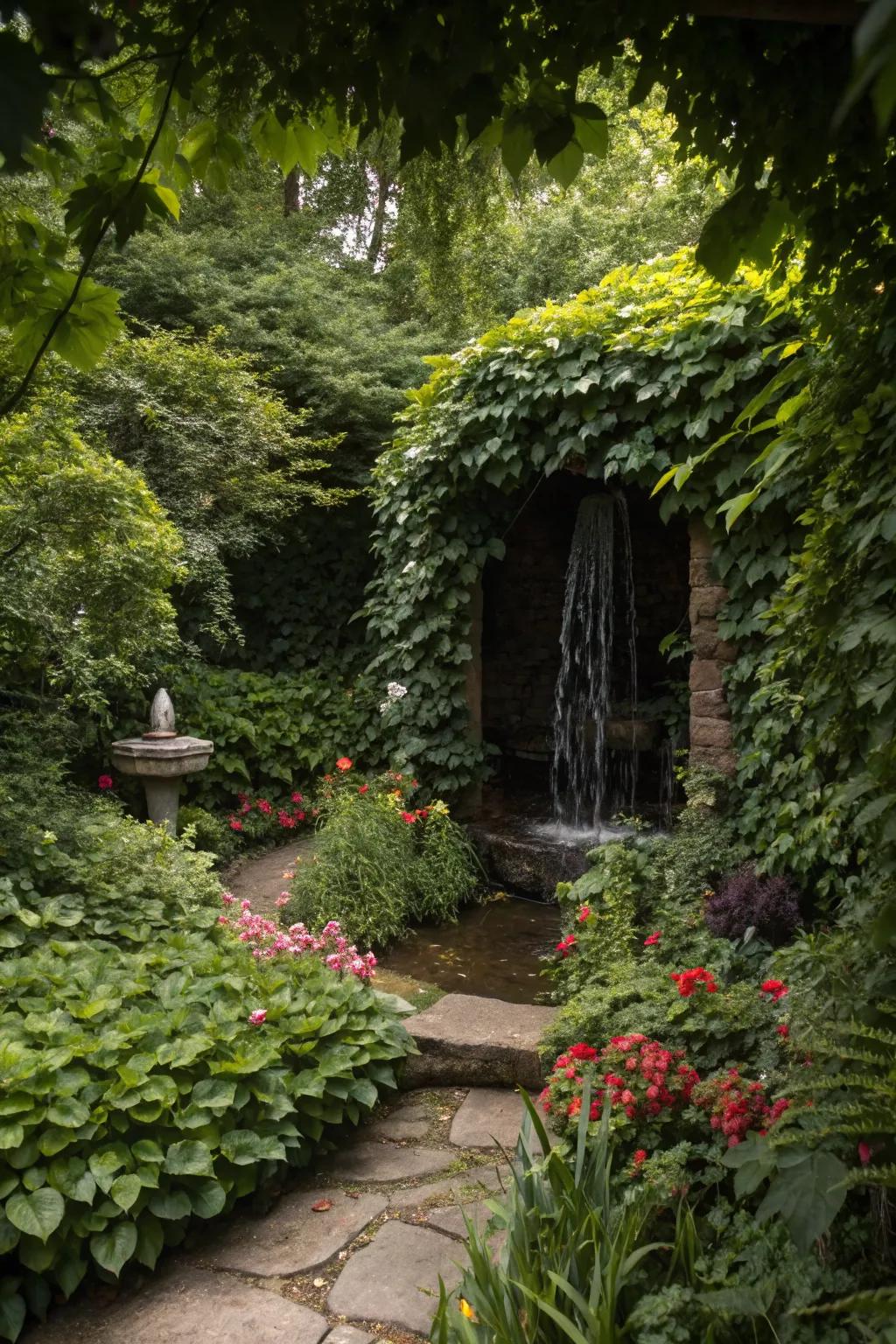 A hidden water feature adds an element of surprise.