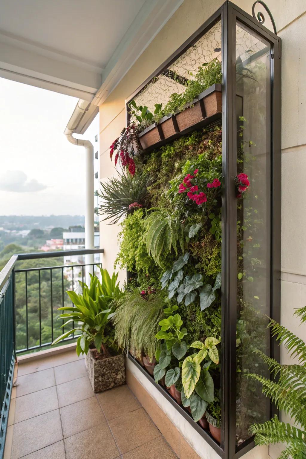 A practical wall-mounted greenhouse for urban gardening.