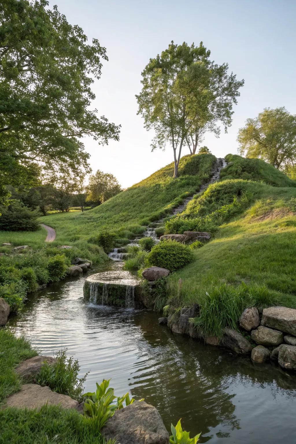 Add tranquility with a hillside water feature.