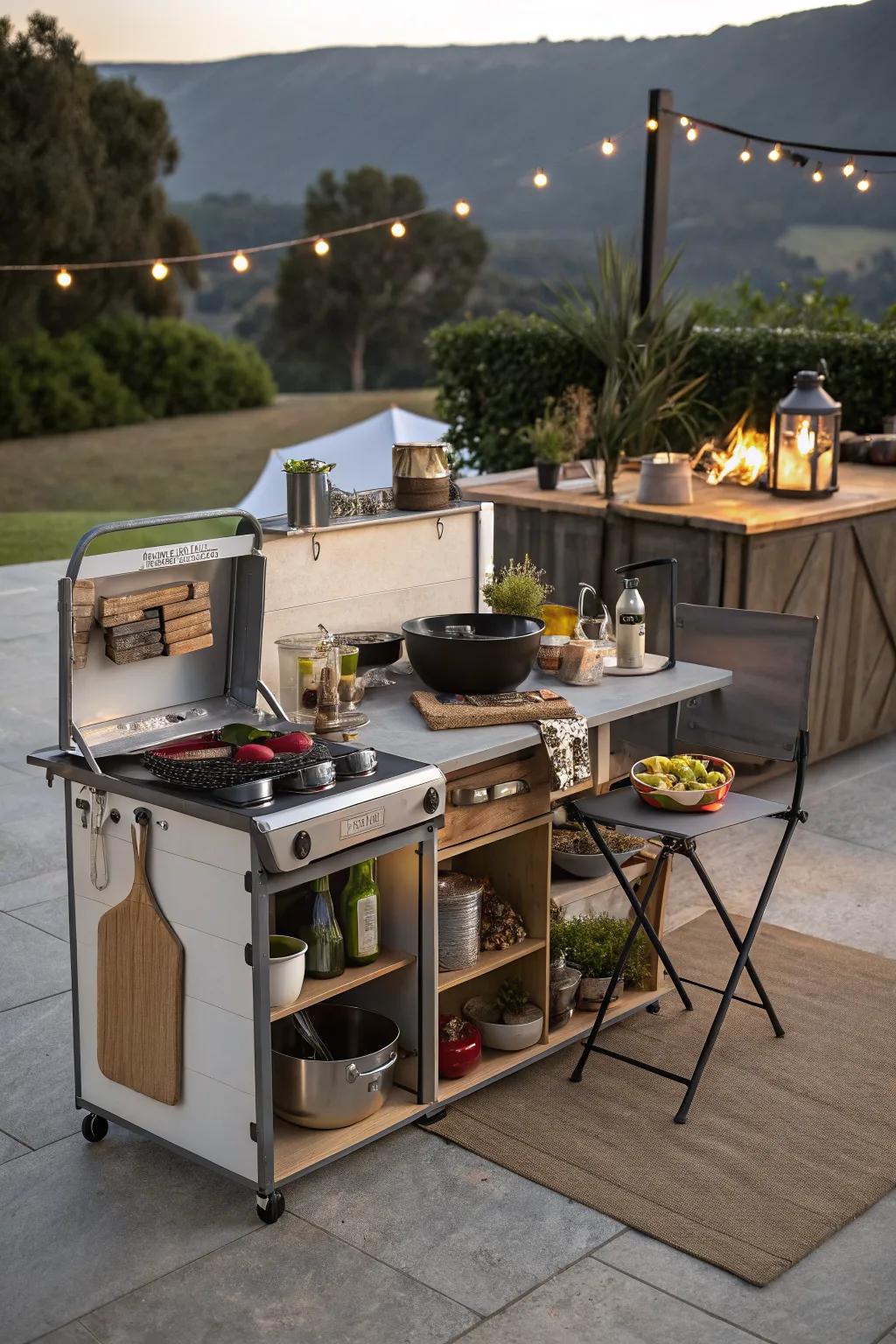 Portable cooking stations offer flexibility for any occasion.