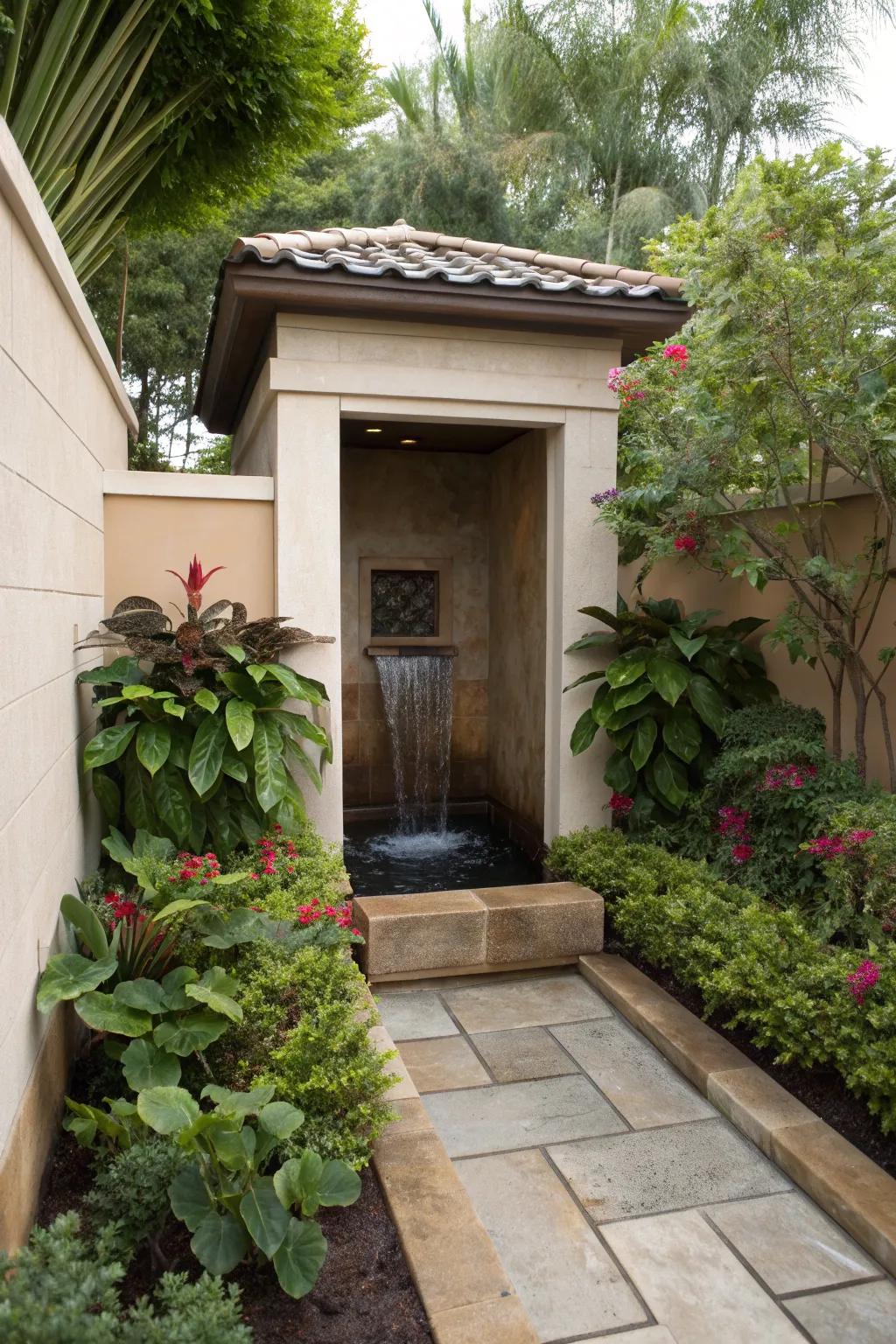 A compact water feature adds tranquility to your entryway.