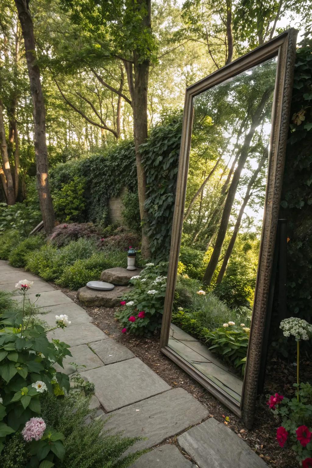 Mirrors create the illusion of a larger outdoor space.