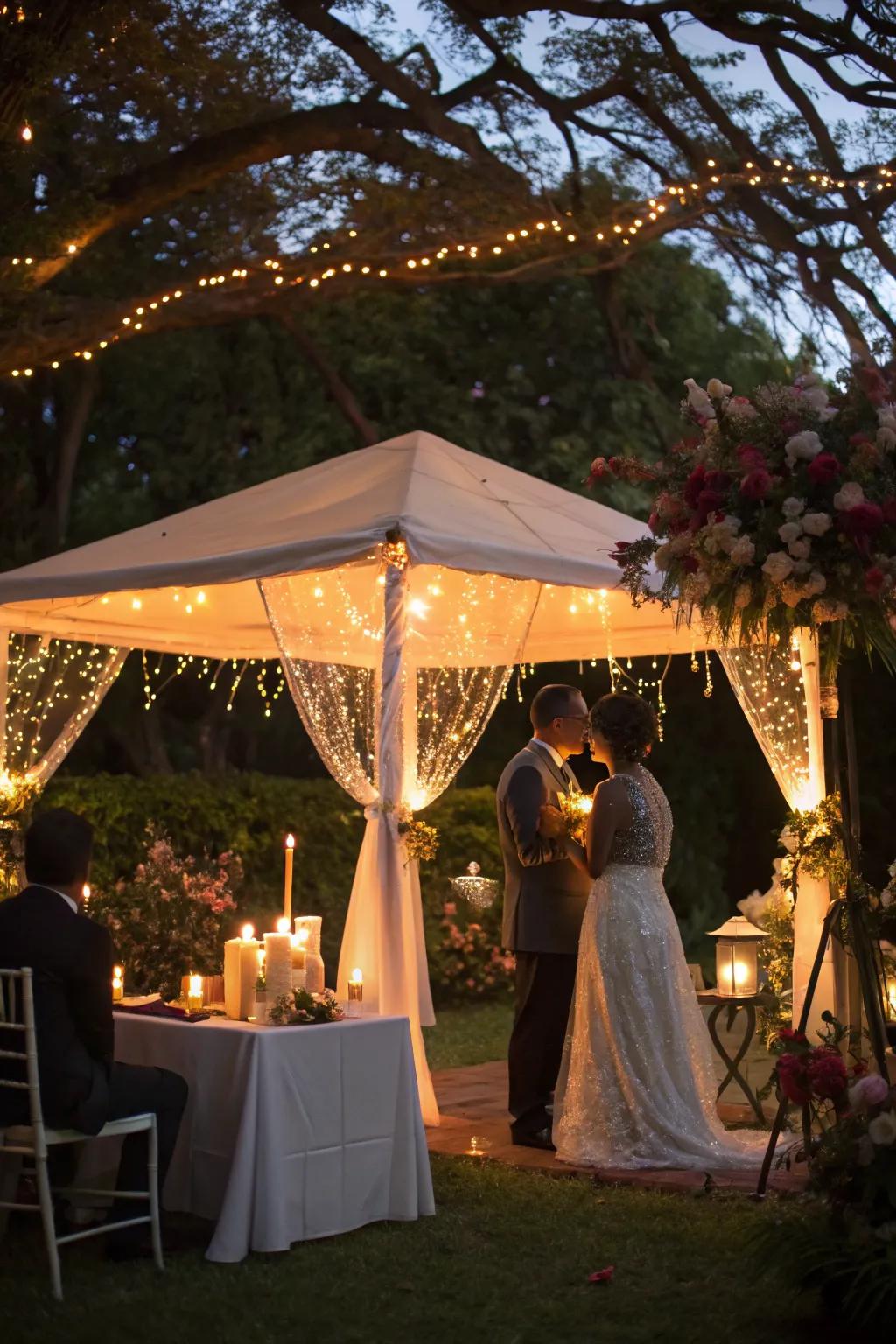 Romantic glow with candlelight.