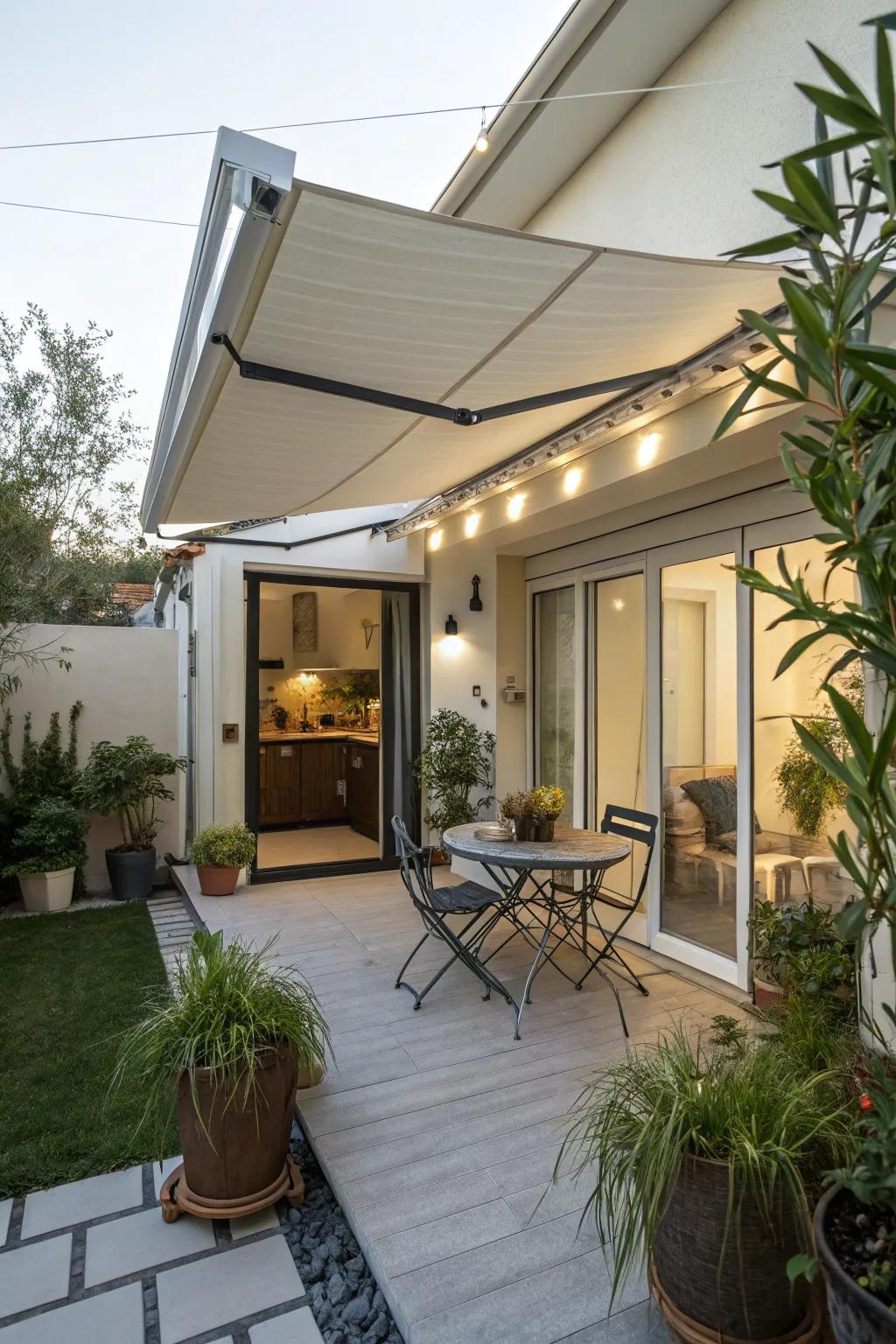 A versatile retractable awning offering shade on a patio.