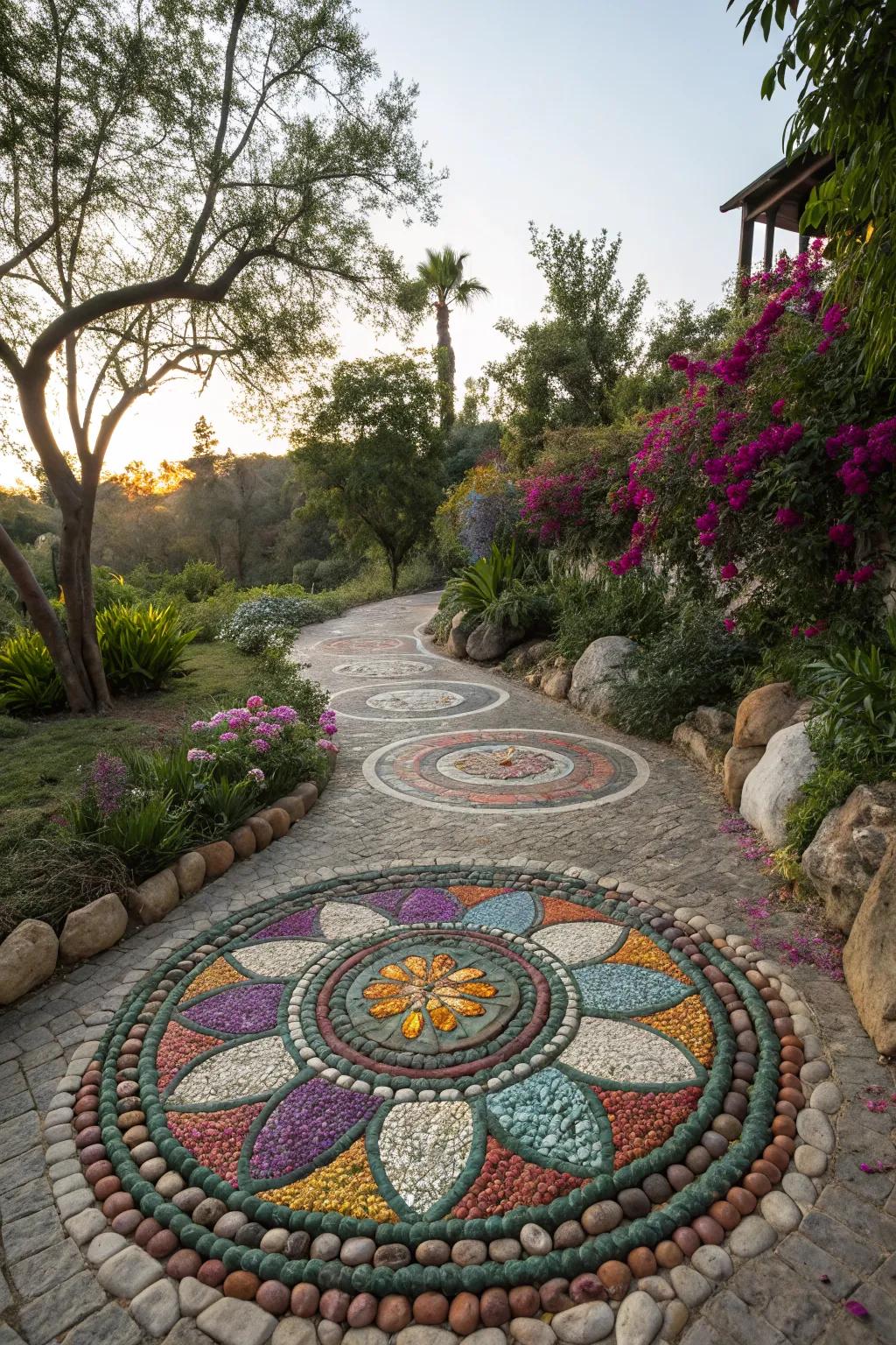 Add playful patterns with colorful pebble mosaics.