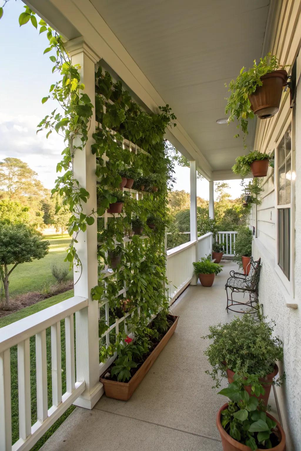 A vertical garden maximizes greenery on your porch.