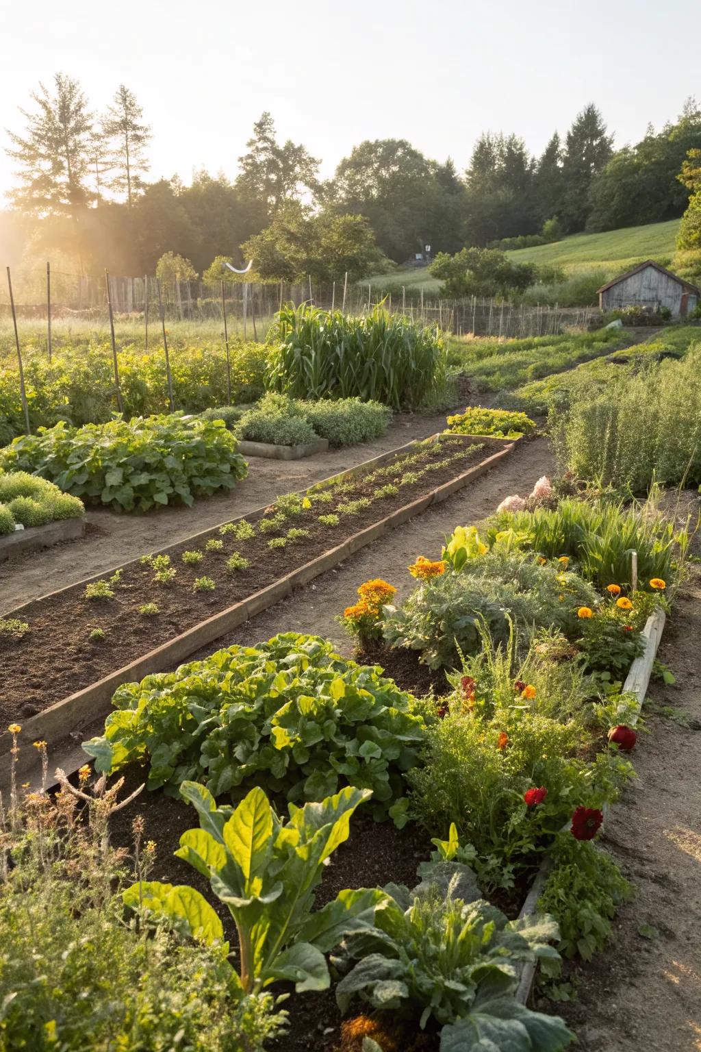 Succession planting ensures a steady supply of fresh produce.
