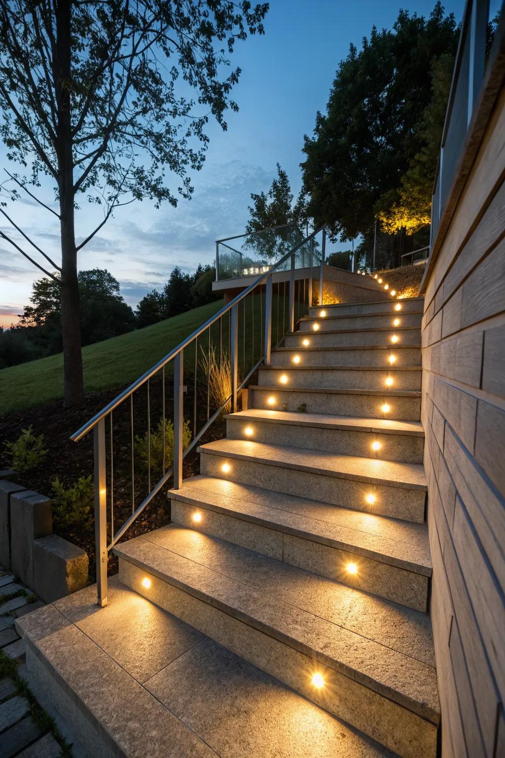 Light up your stairs for safety and style with solar lights.