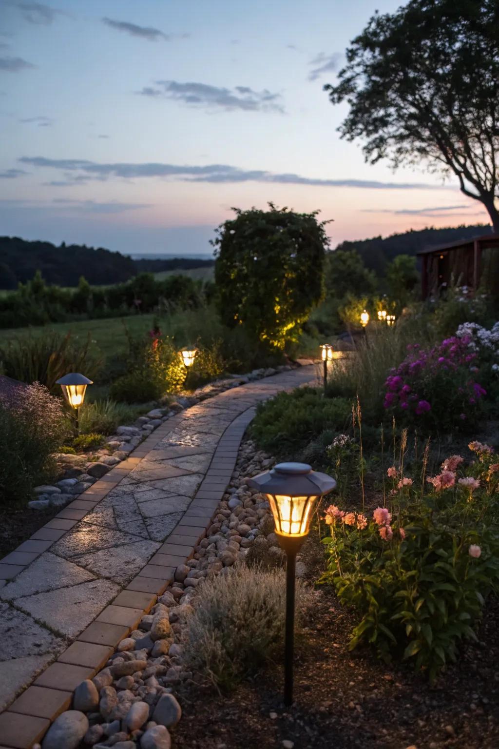 Evening lights adding a magical glow.
