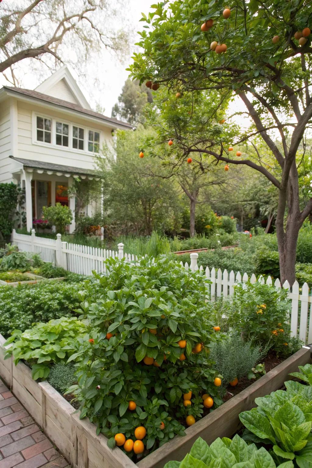 An edible landscape with citrus trees and herbs in Southwest Florida.