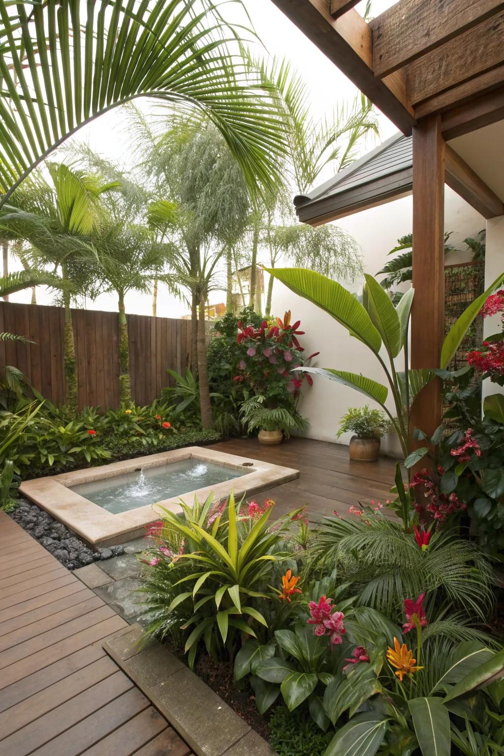 Tropical plants create an exotic spa ambiance.