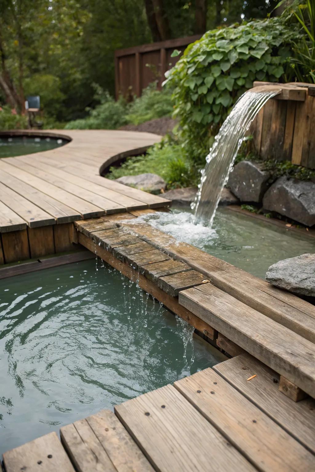 Wooden spillways bring warmth and rustic charm.