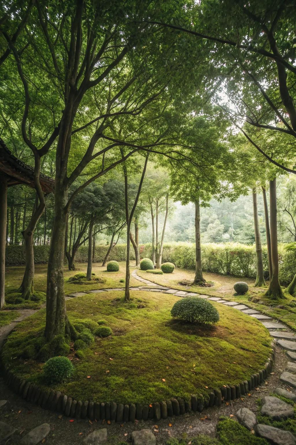A sacred tree circle for meditation and peace.