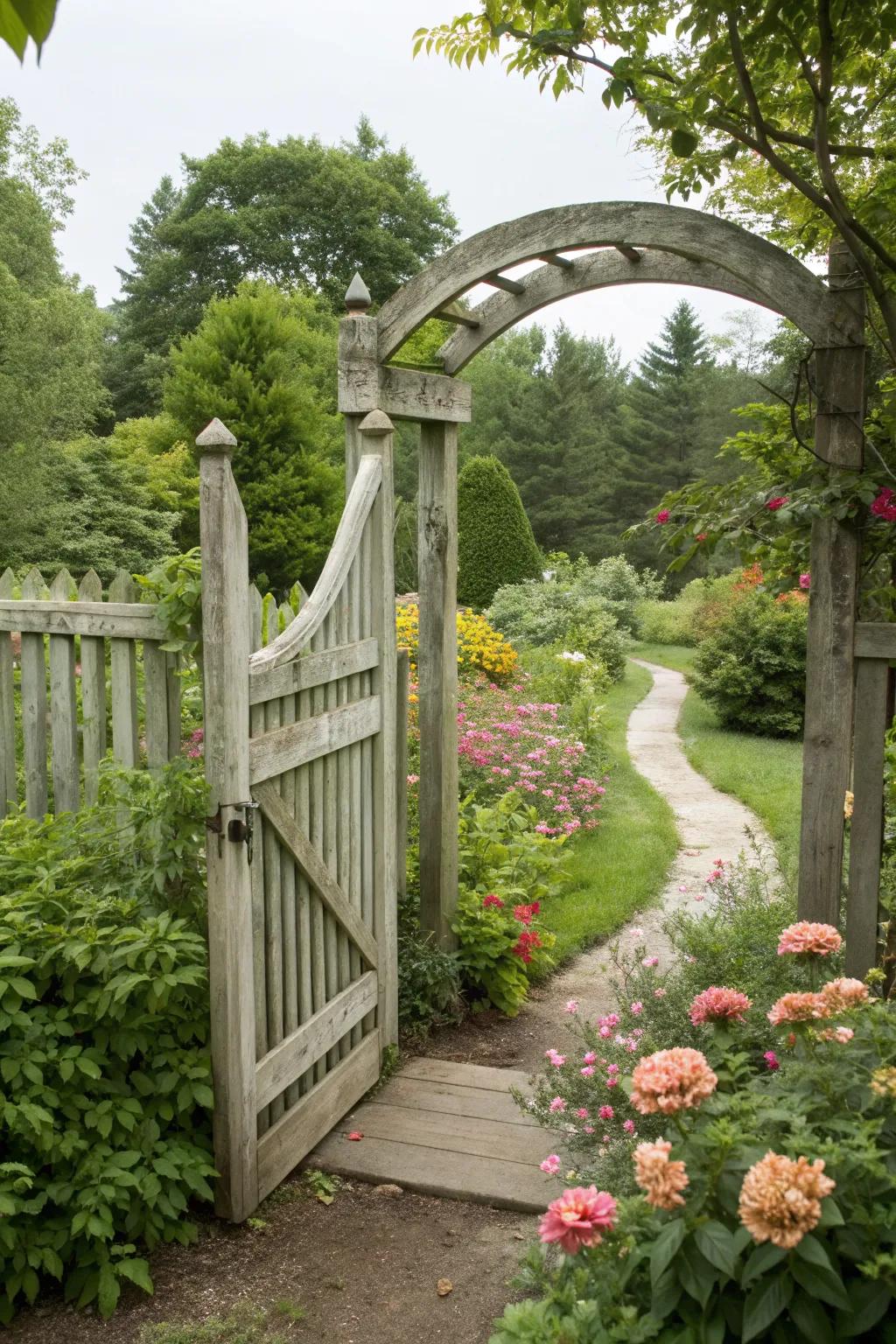Arched top gate adds whimsy and elegance.