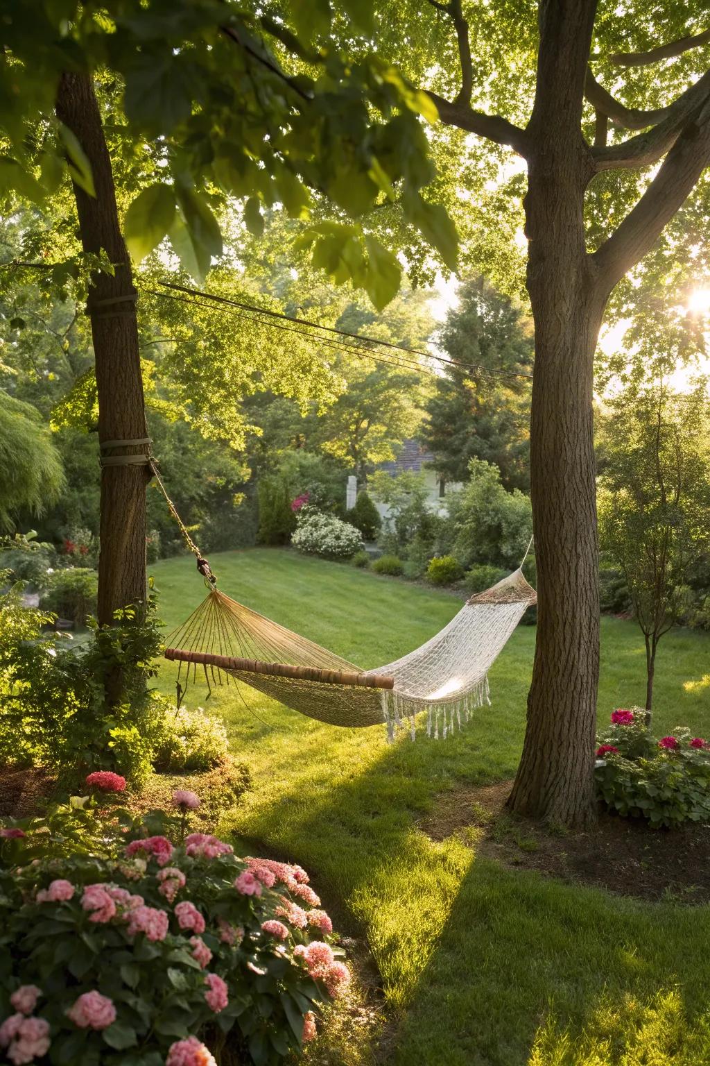 A hammock offers ultimate relaxation in your backyard sanctuary.