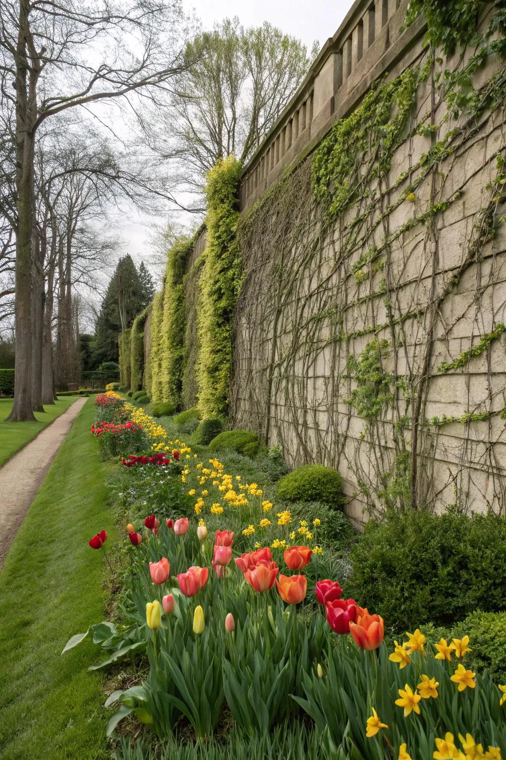 Vertical gardening with bulbs and climbers.