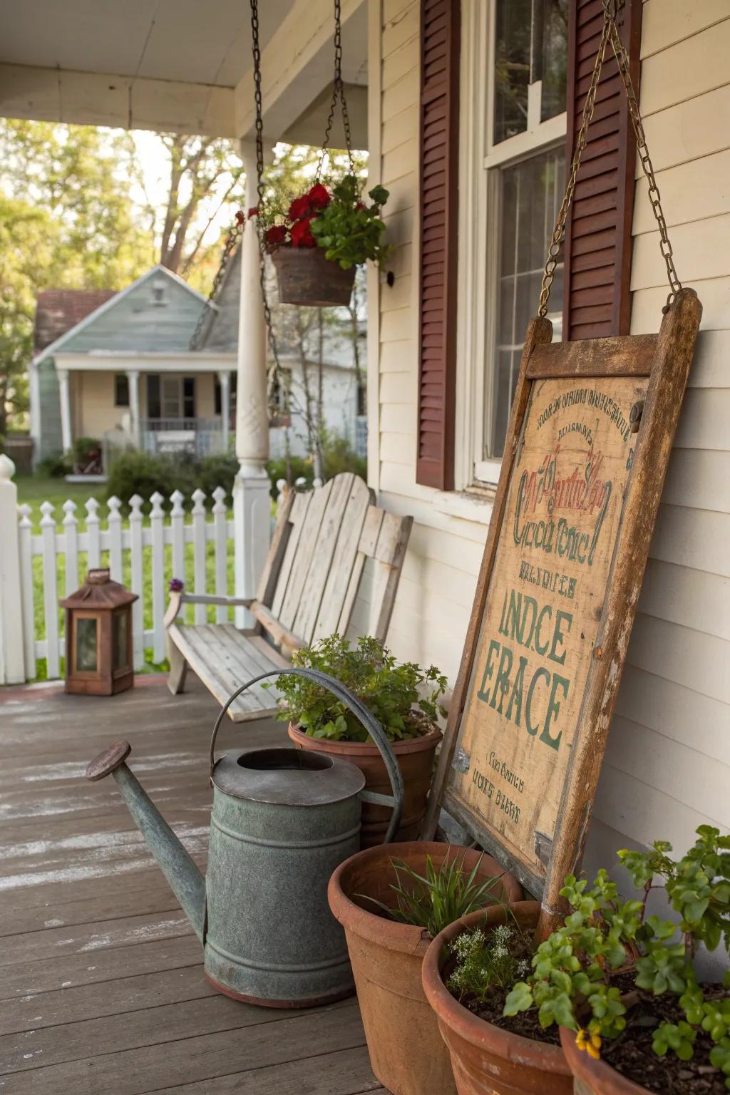 Vintage finds add character and charm to your porch decor.