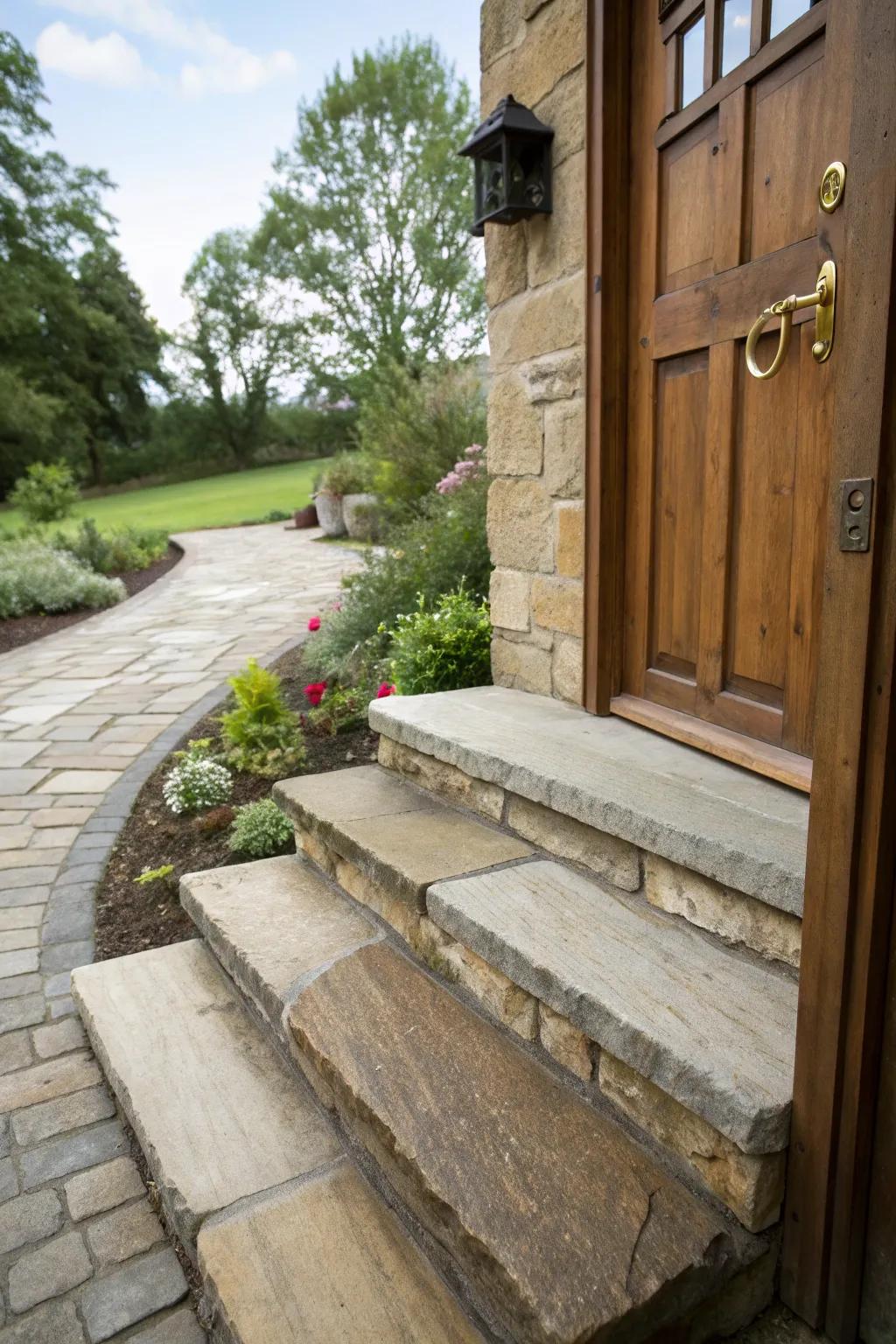 Rustic elegance with natural stone steps