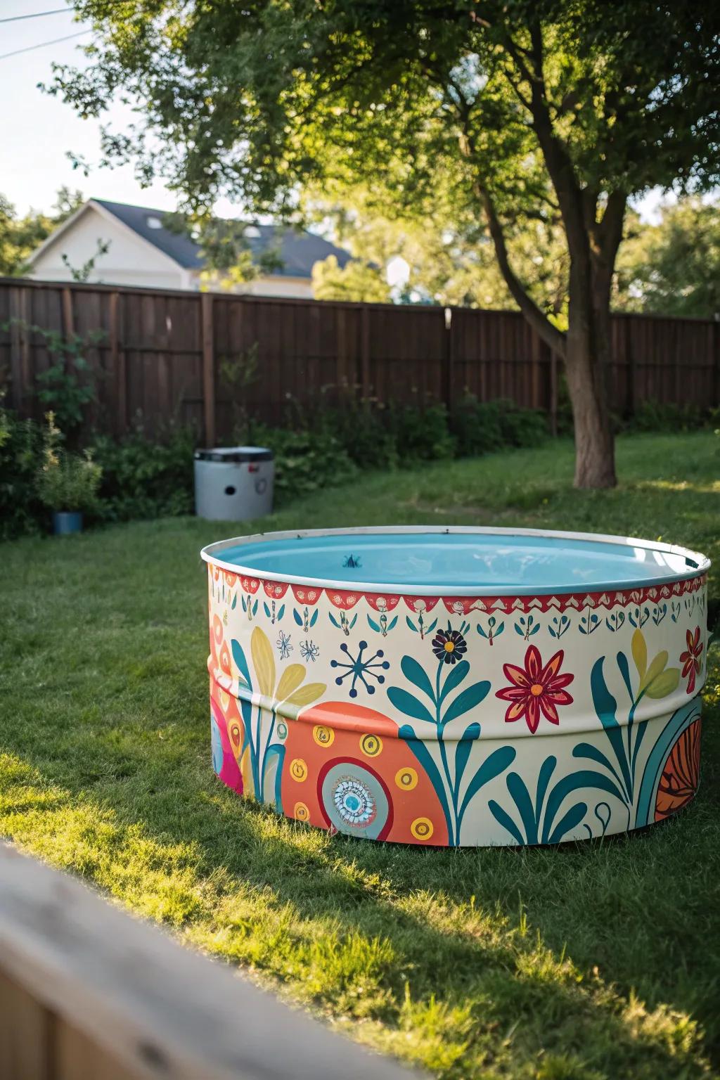 Express your creativity with a painted stock tank hot tub.