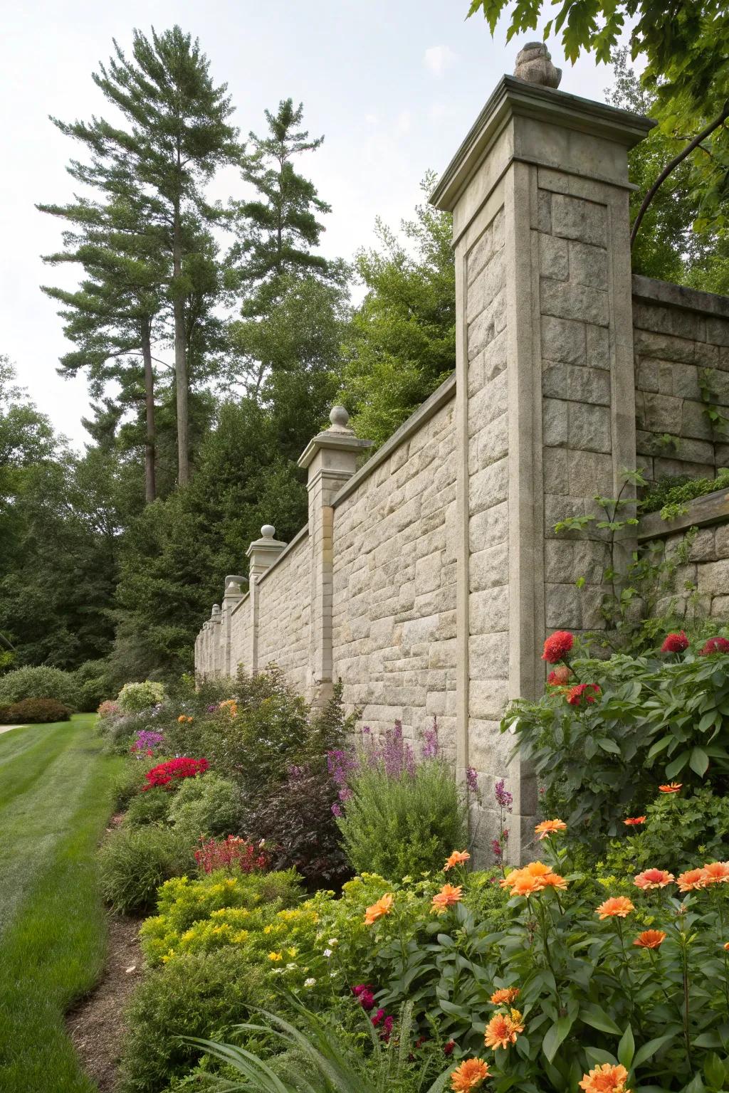 Stone walls offer privacy and elegance in outdoor spaces.